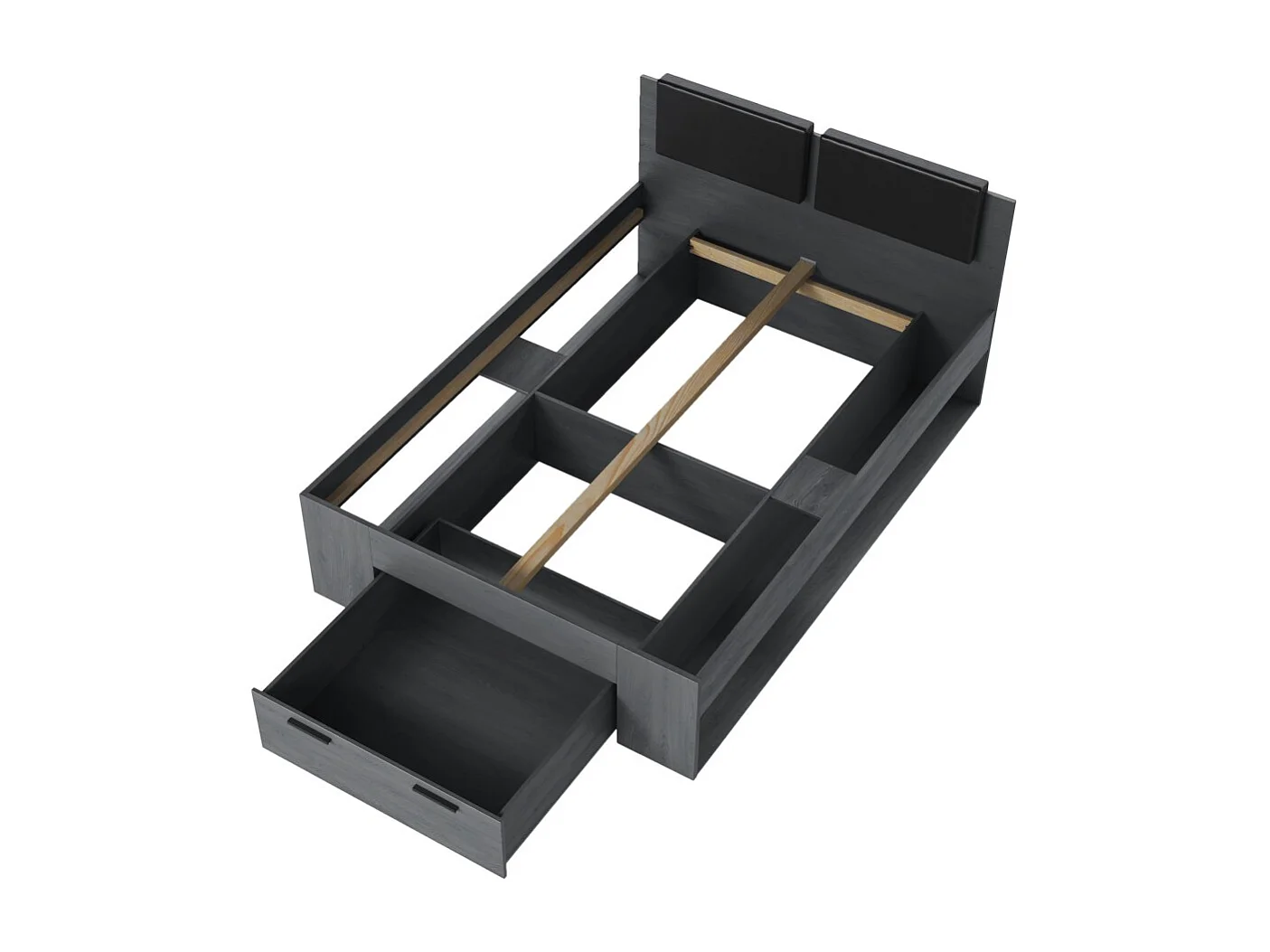 Lit adulte 140x200 avec tiroirs intégrés - Collection FLOYD. Coloris gris effet bois