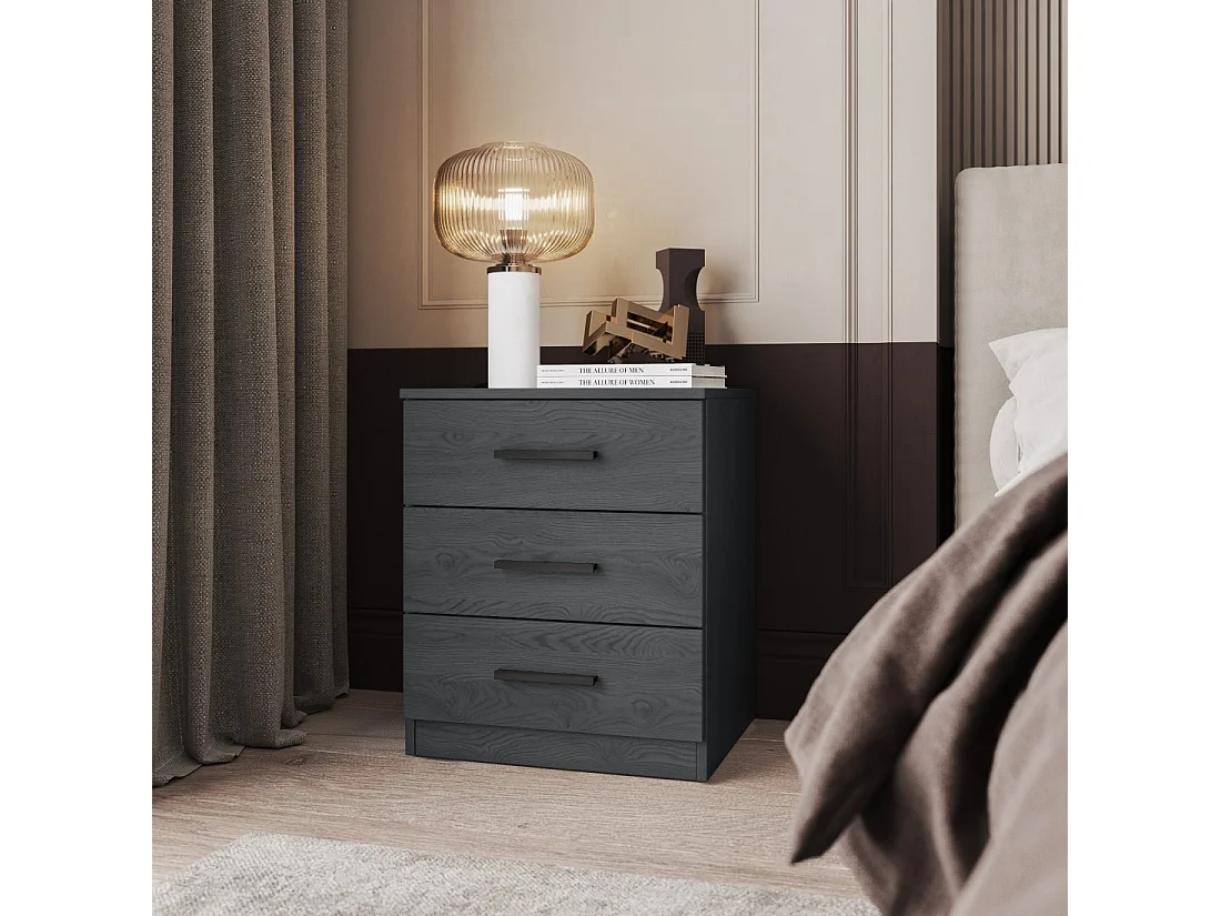 Table de chevet FLOYD – 3 tiroirs – Gris effet bois