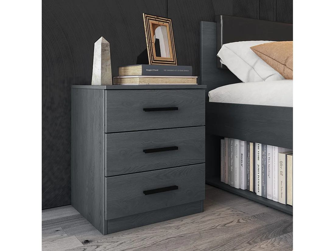 Table de chevet FLOYD – 3 tiroirs – Gris effet bois