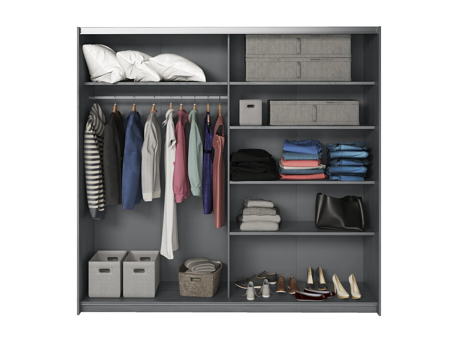 Kledingkast met 2 schuifdeuren 220cm Grijs hout effect met spiegel. Collectie FLOYD