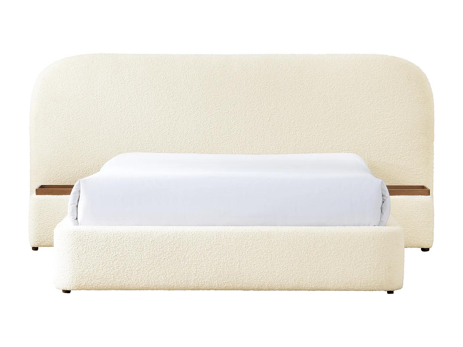 Bed met opbergruimte, 160 x 200 cm met nachtkastjes - Boucléstof - Wit + matras - ESTERIA van Maison Céphy