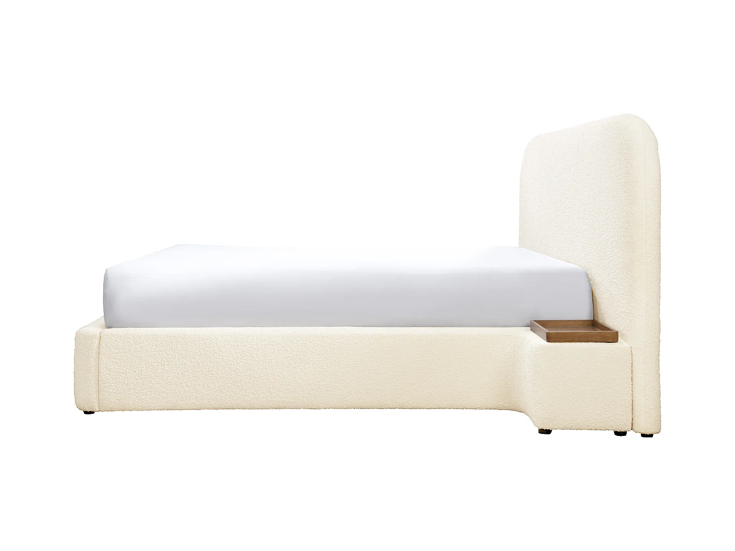 Bed met opbergruimte, 160 x 200 cm met nachtkastjes - Boucléstof - Wit + matras - ESTERIA van Maison Céphy