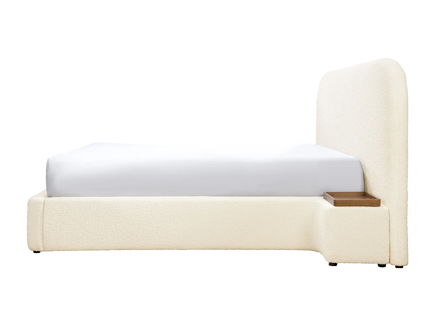 Bed met opbergruimte, 160 x 200 cm met nachtkastjes - Boucléstof - Wit + matras - ESTERIA van Maison Céphy