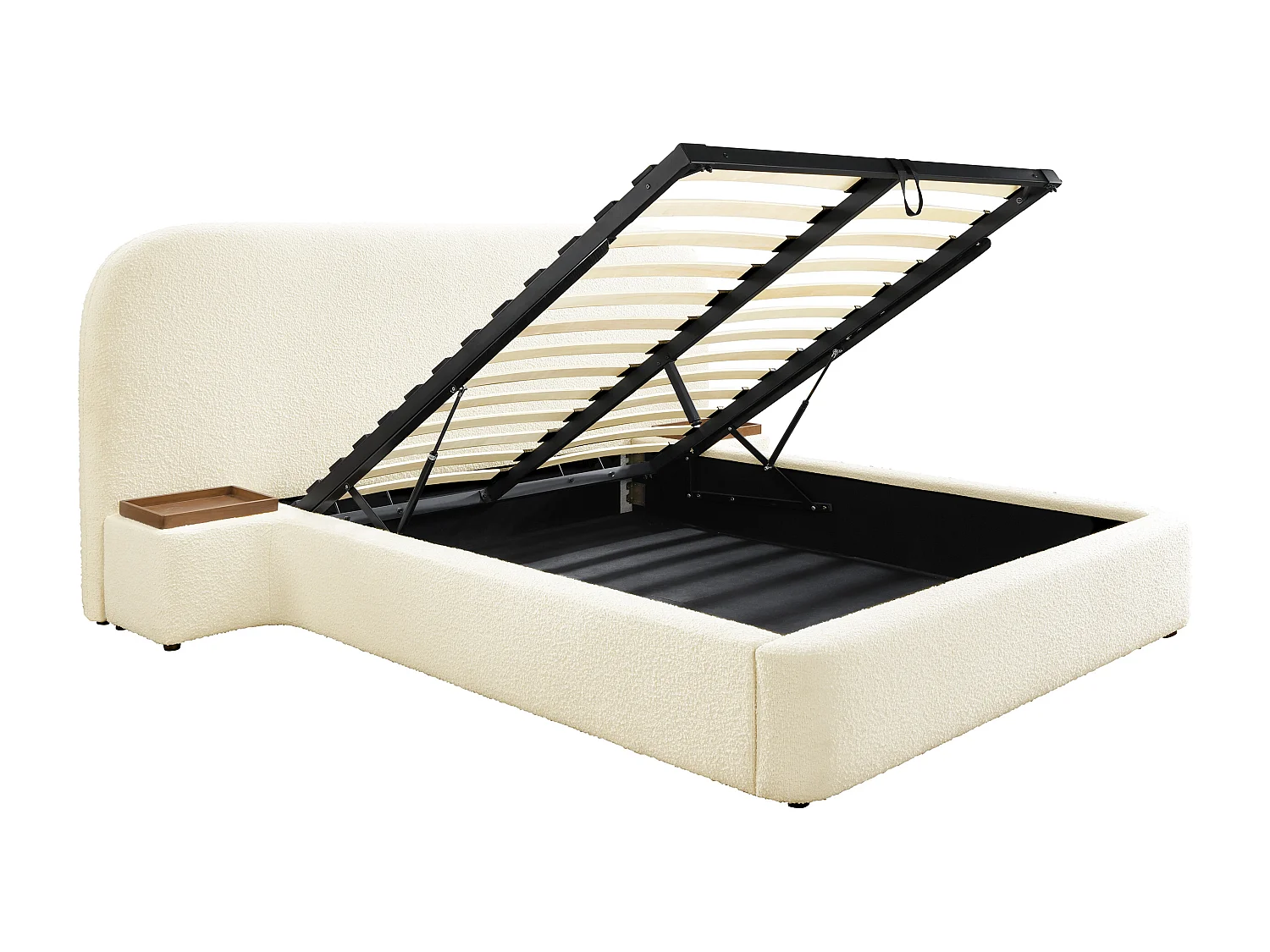 Cama com espaço de arrumação 180x200 cm com mesas de cabeceira tecido bouclé branco + colchão - ESTERIA de Maison Céphy