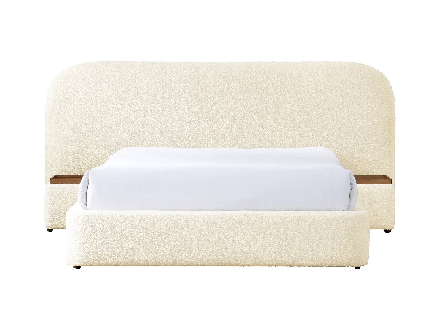 Cama com espaço de arrumação 180x200 cm com mesas de cabeceira tecido bouclé branco + colchão - ESTERIA de Maison Céphy