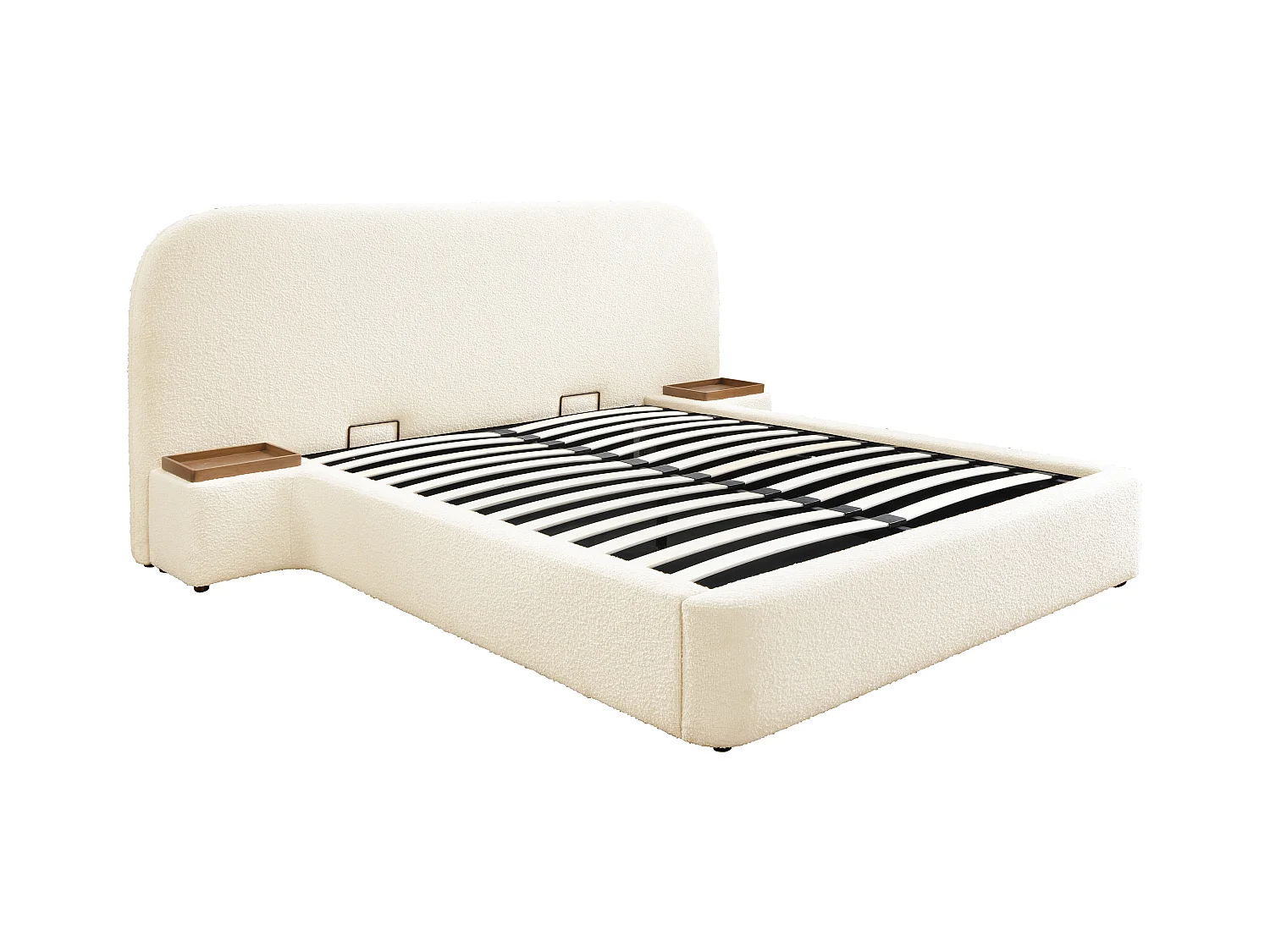 Cama com espaço de arrumação 180x200 cm com mesas de cabeceira tecido bouclé branco + colchão - ESTERIA de Maison Céphy