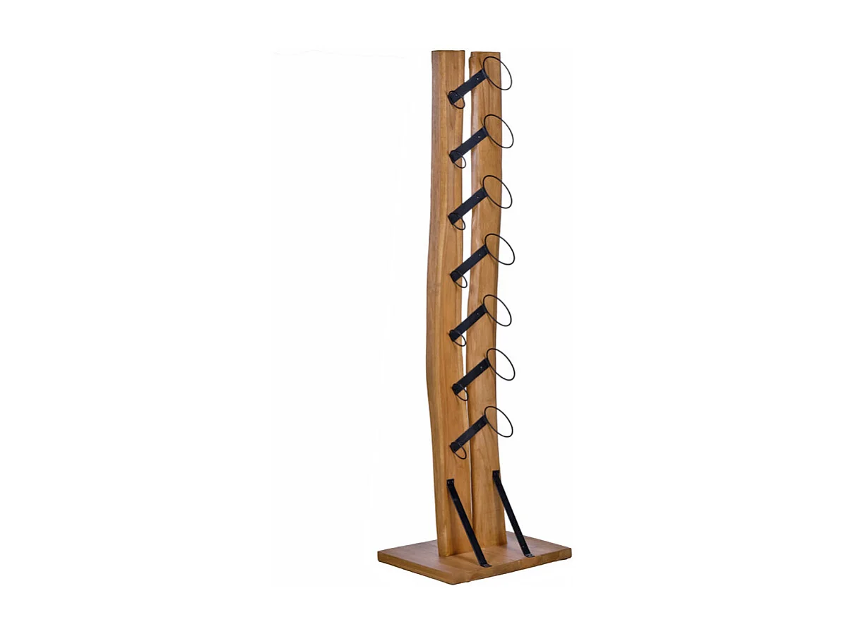 Porte bouteille H. 146 cm en bois de teck avec 7 supports métal - VINO