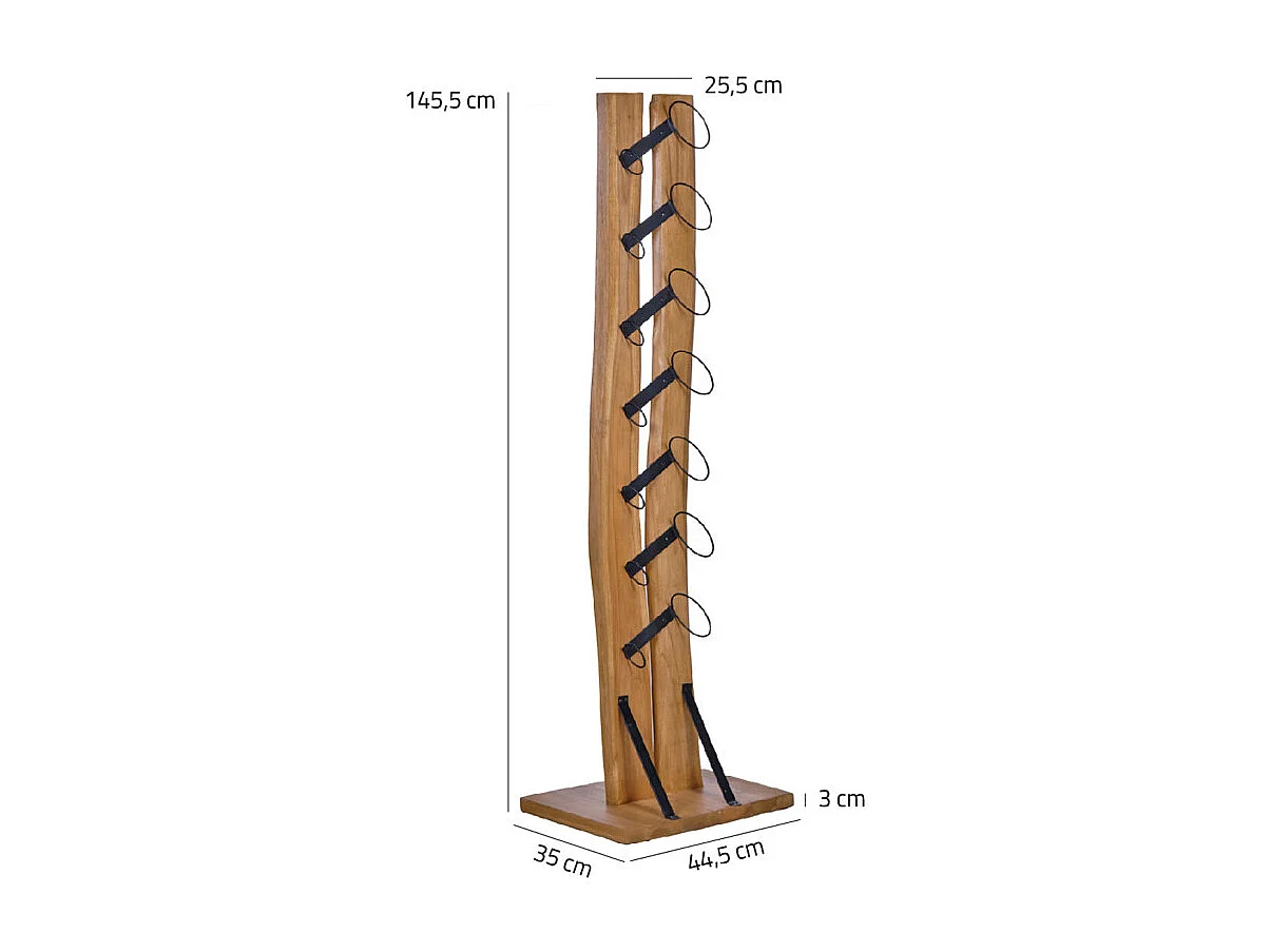 Porte bouteille H. 146 cm en bois de teck avec 7 supports métal - VINO