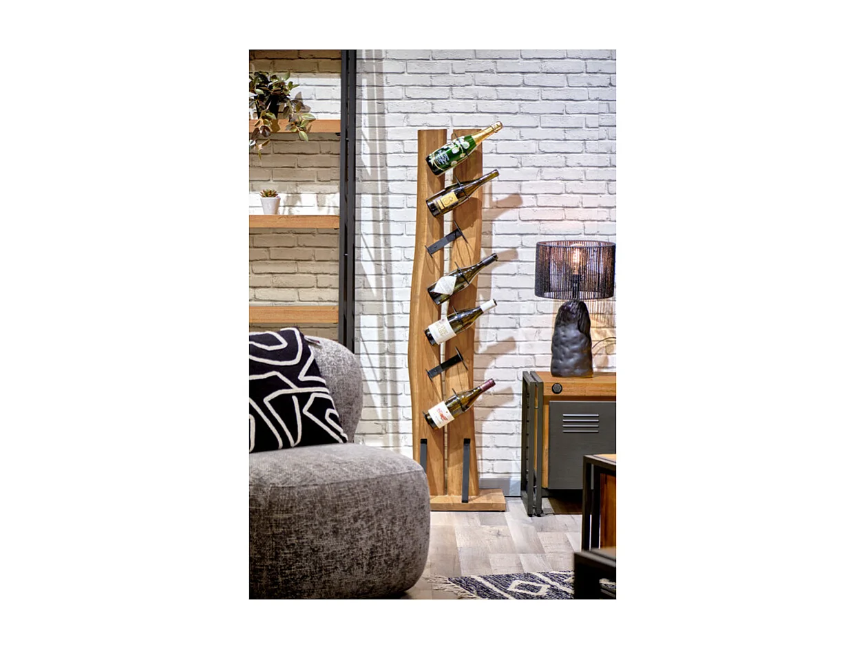 Porte bouteille H. 146 cm en bois de teck avec 7 supports métal - VINO