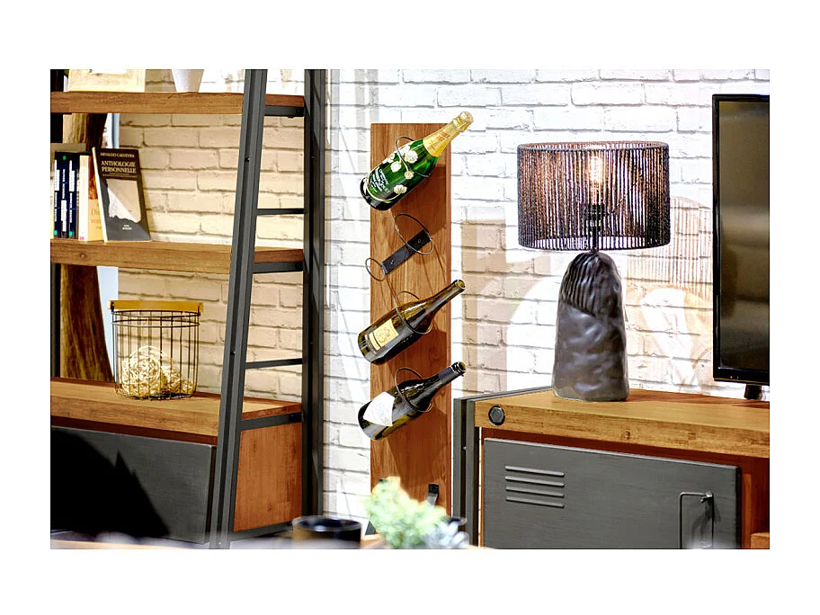 Porte bouteille H. 106 cm en bois de teck avec 4 supports métal - VINO
