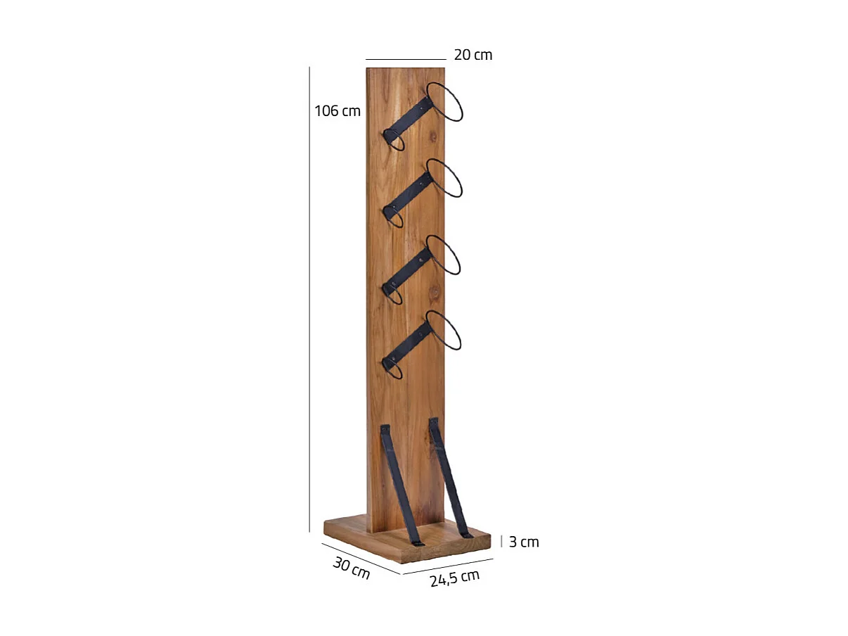 Porte bouteille H. 106 cm en bois de teck avec 4 supports métal - VINO