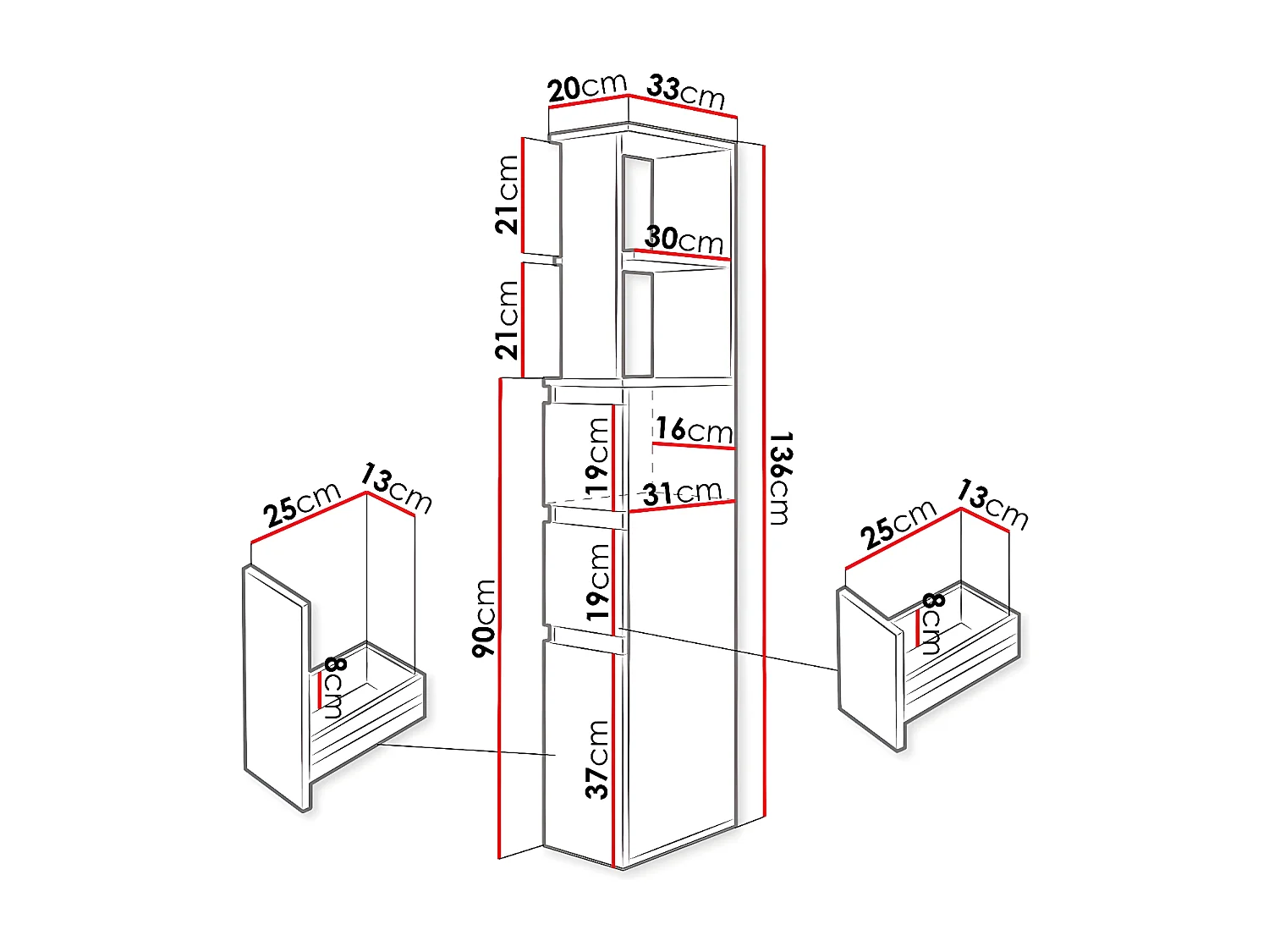 Meuble de rangement "Milowa" - 136 x 33 x 20 cm - Blanc
