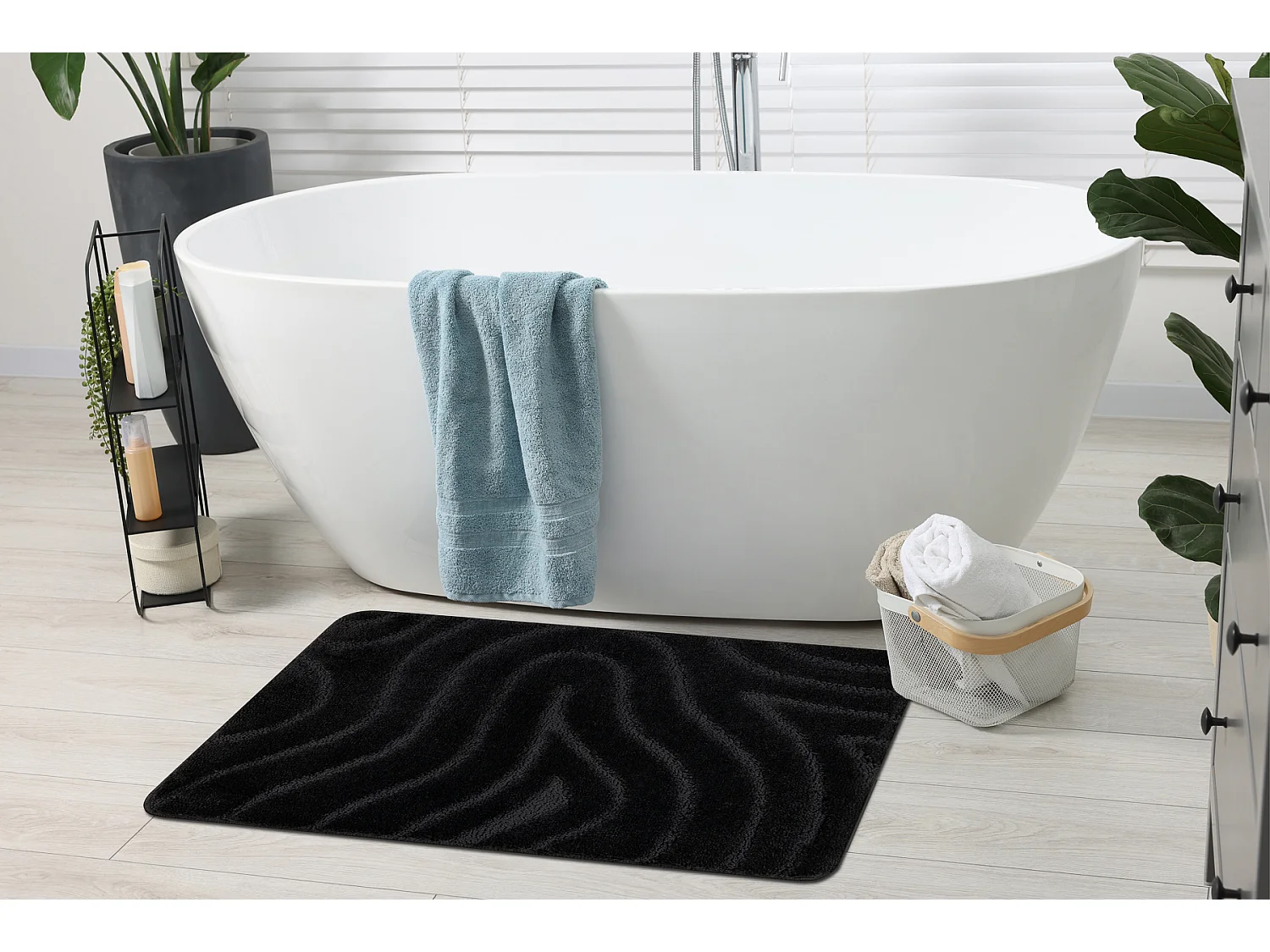 Badkamertapijt SUPREME WAVES, Golven, antislip, zacht - zwart 60x100 cm