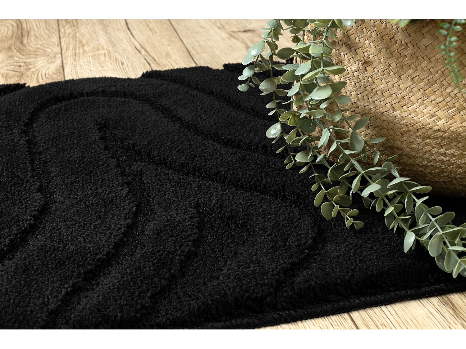 Tappeto da bagno SUPREME WAVES, cerchio, antiscivolo, morbido - nero 50x80 cm