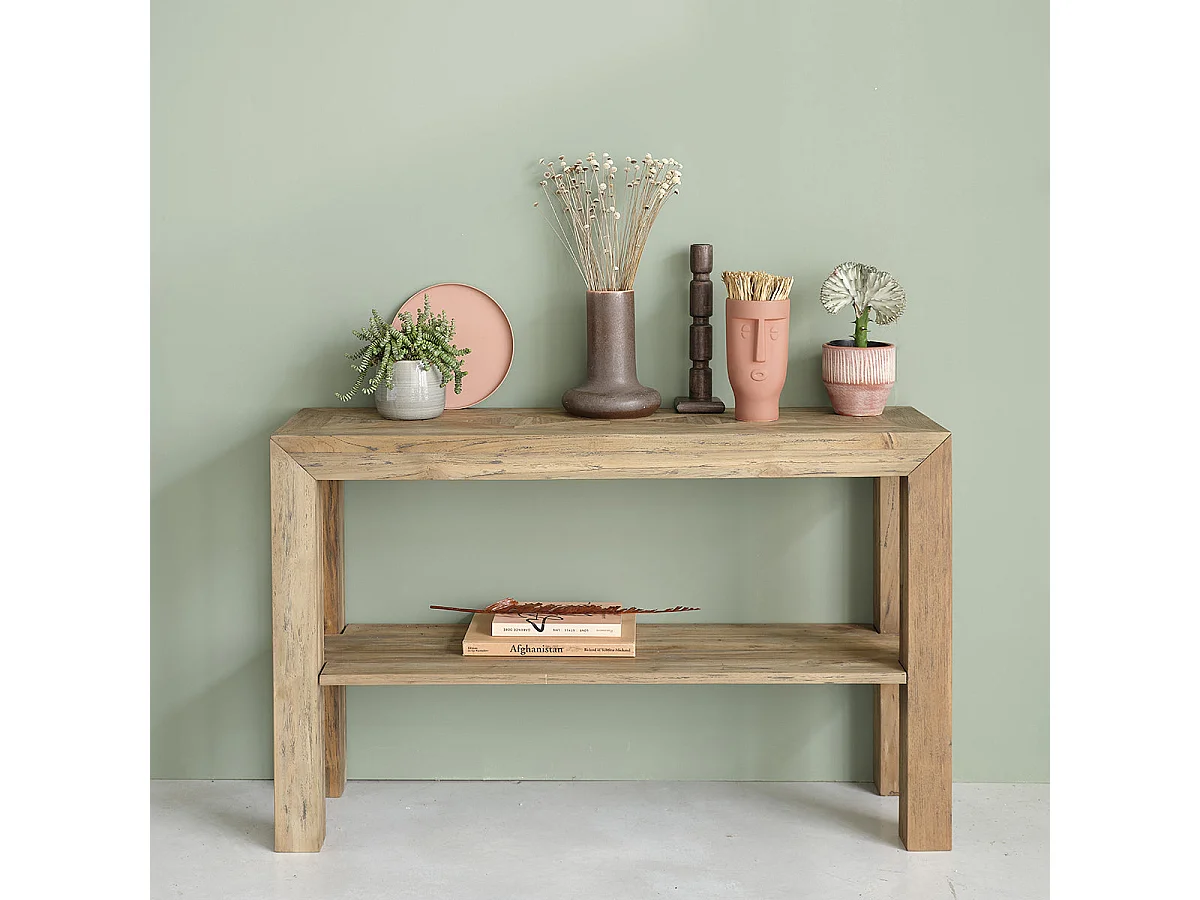 Consola de madera de teca reciclada maciza