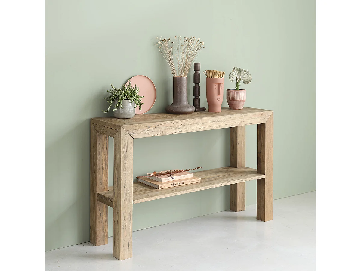 Consola de madera de teca reciclada maciza