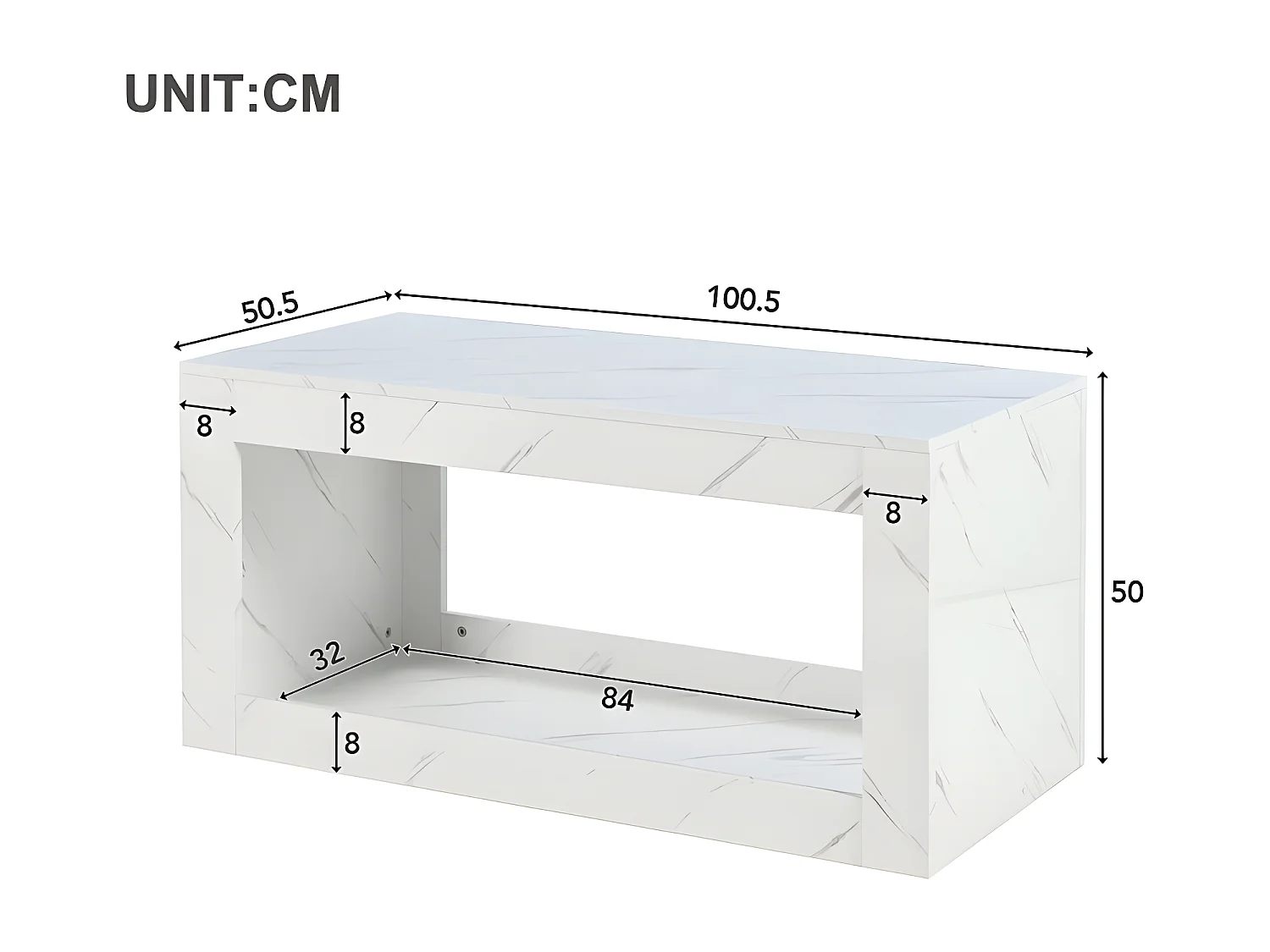 Table basse avec LED - en panneaux de particules - Blanc