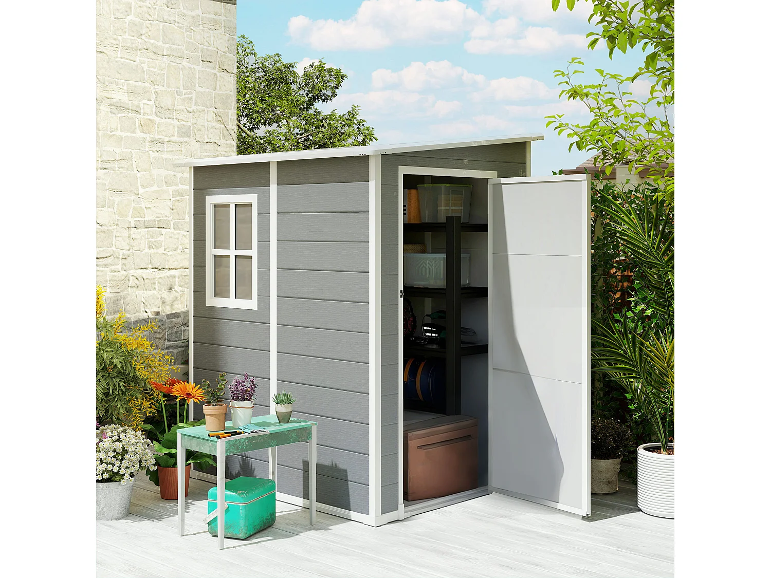 Abri de jardin cabanon 1,54 m² - porte verrouillable, fenêtre, aération - alu. PP gris