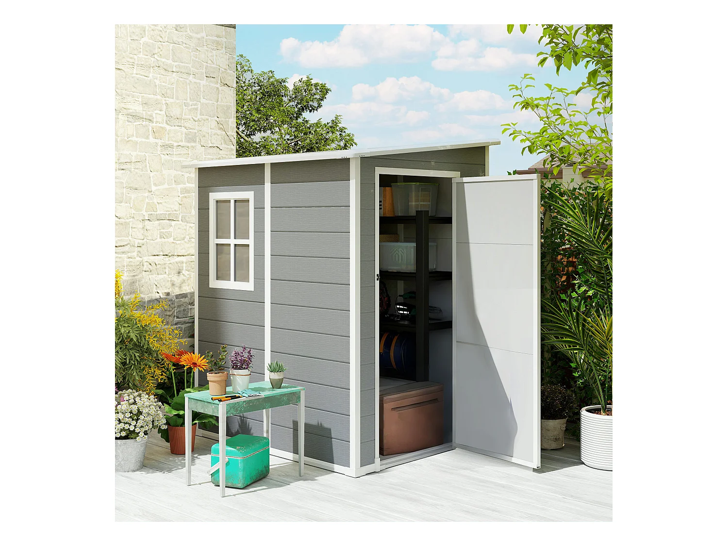 Abri de jardin cabanon 1,54 m² - porte verrouillable, fenêtre, aération - alu. PP gris