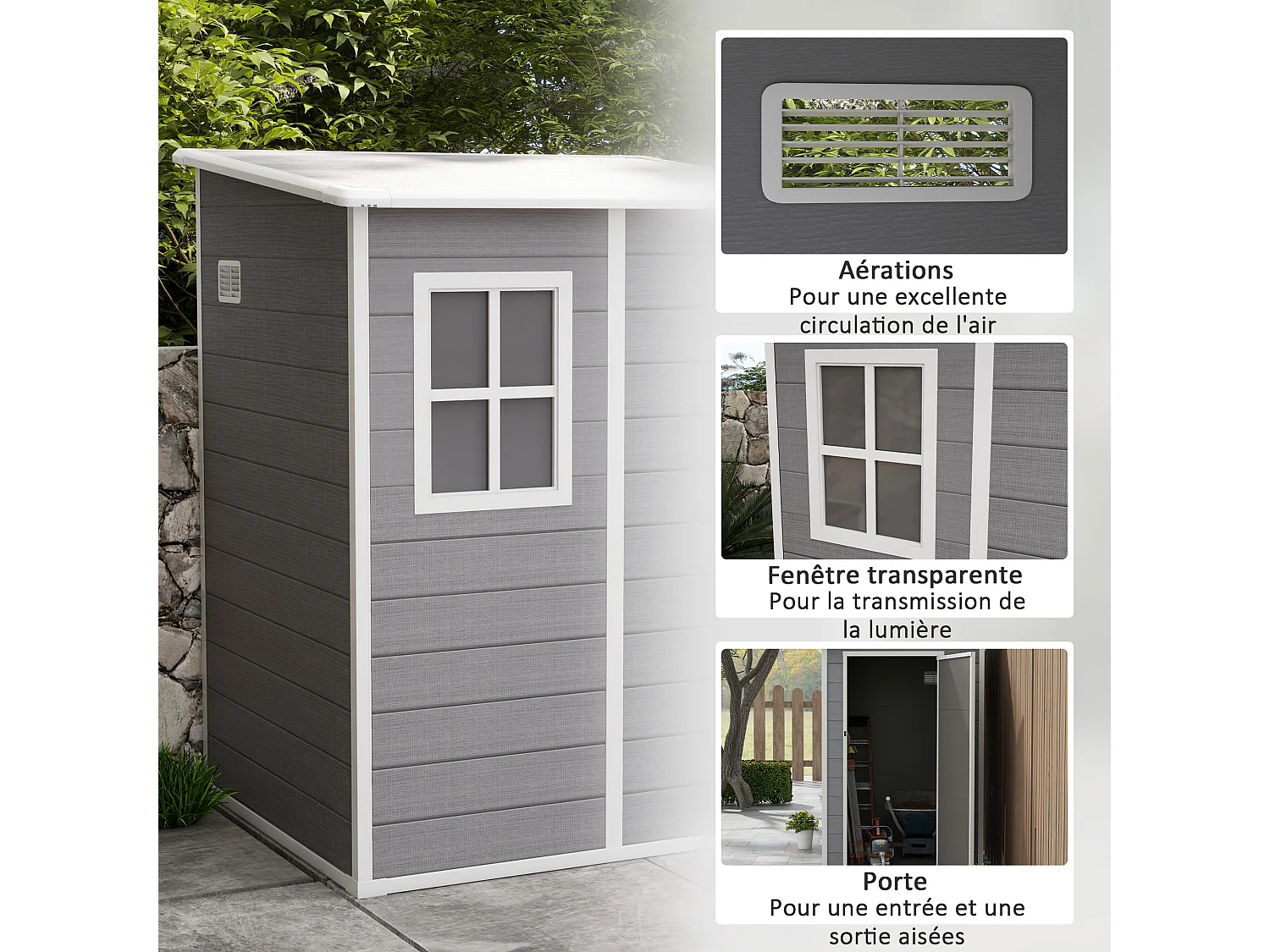 Abri de jardin cabanon 1,54 m² - porte verrouillable, fenêtre, aération - alu. PP gris