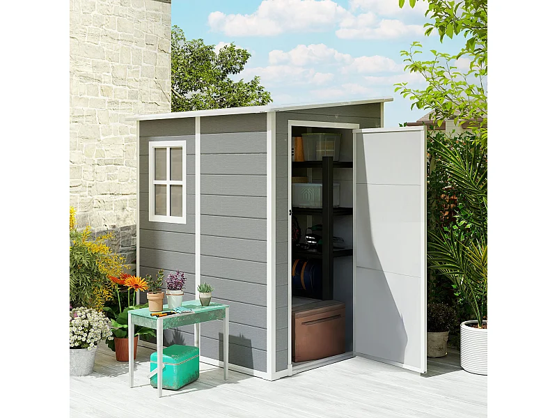 Abri de jardin cabanon 1,54 m² - porte verrouillable, fenêtre, aération - alu. PP gris