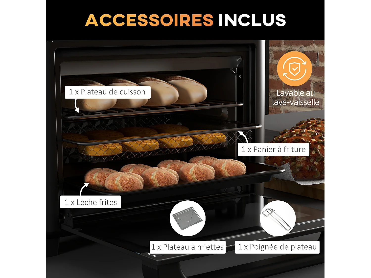 Mini four friteuse à air 2 en 1 - air fryer 1200W 13L - multifonction 12 programmes, timer - accessoires - température réglable - blanc noir