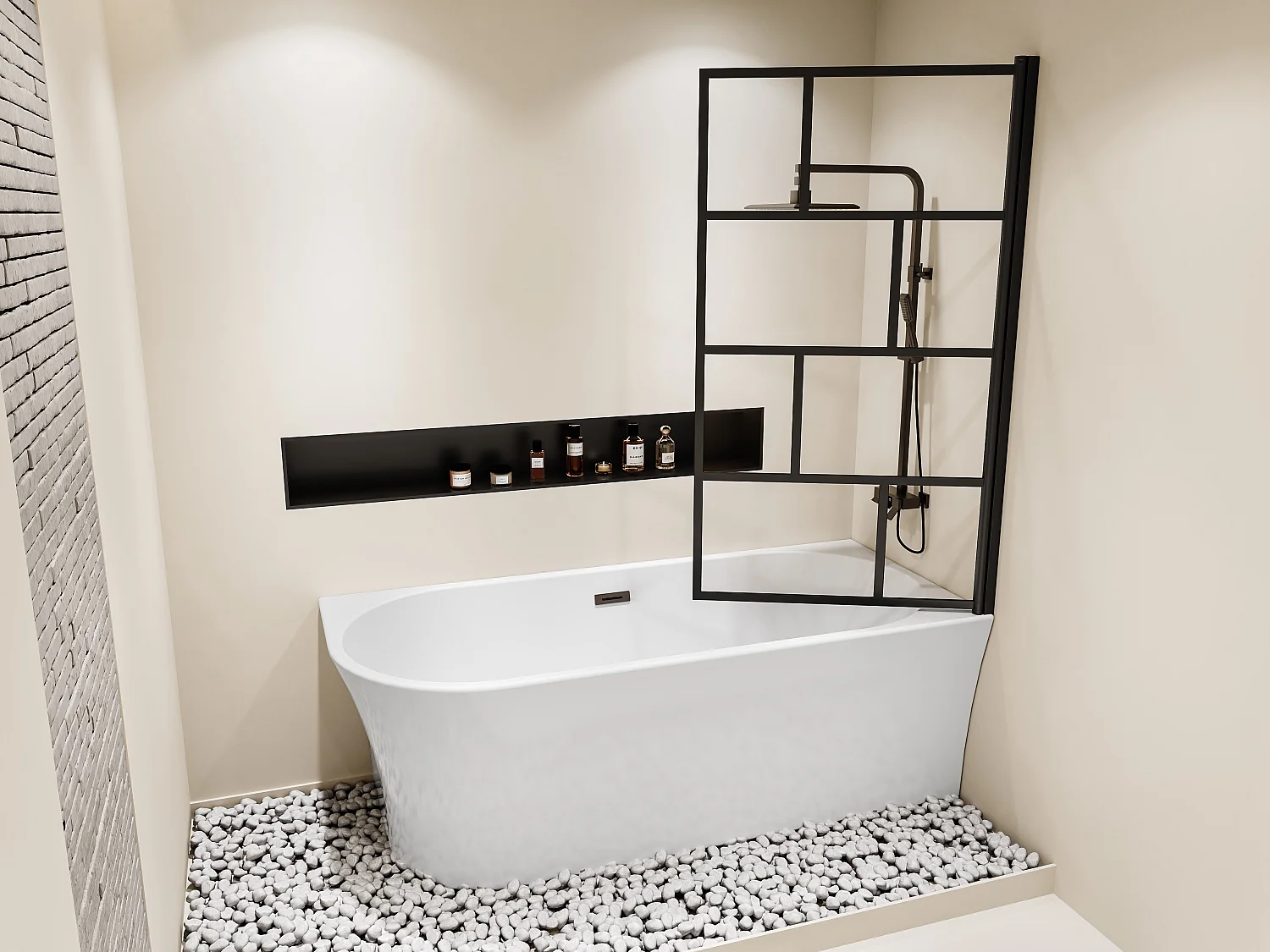 Baignoire douche blanche avec pare baignoire pivotant - 201 L - Angle droit - PONTICOLA