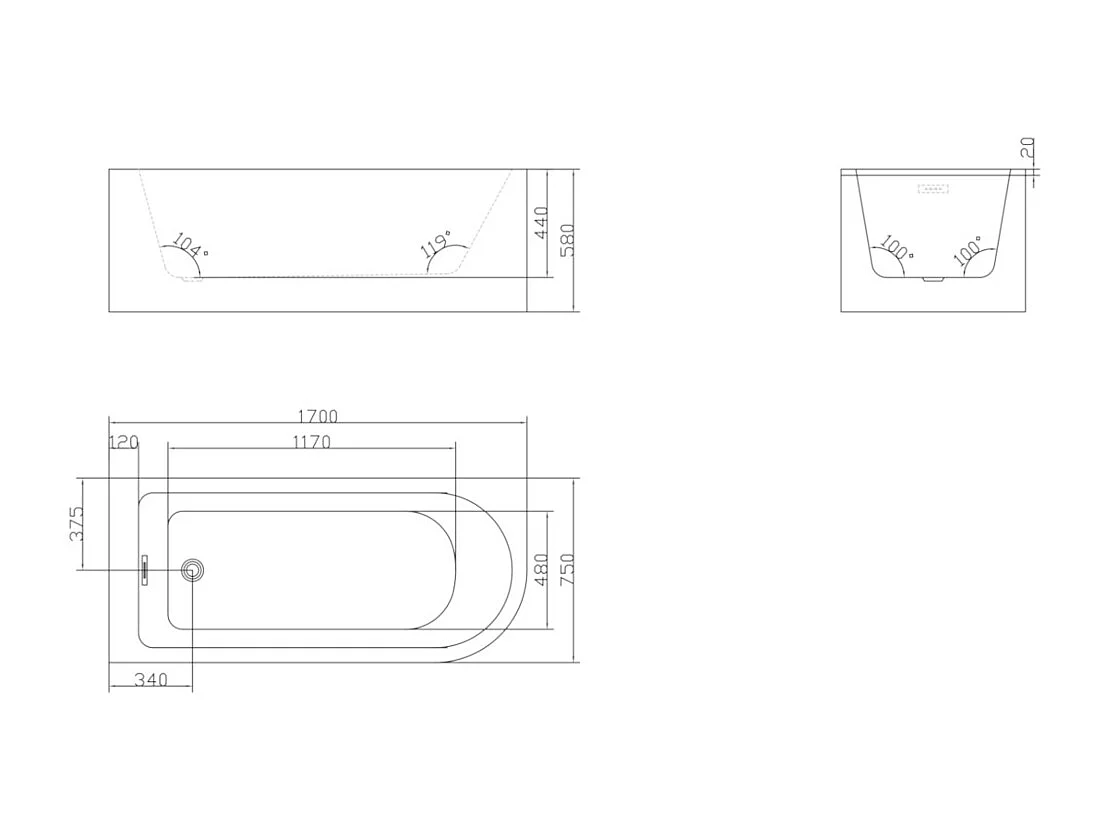 Wit douchebad met schuivend badscherm - 240 liter - Linkse hoek - ANIKA