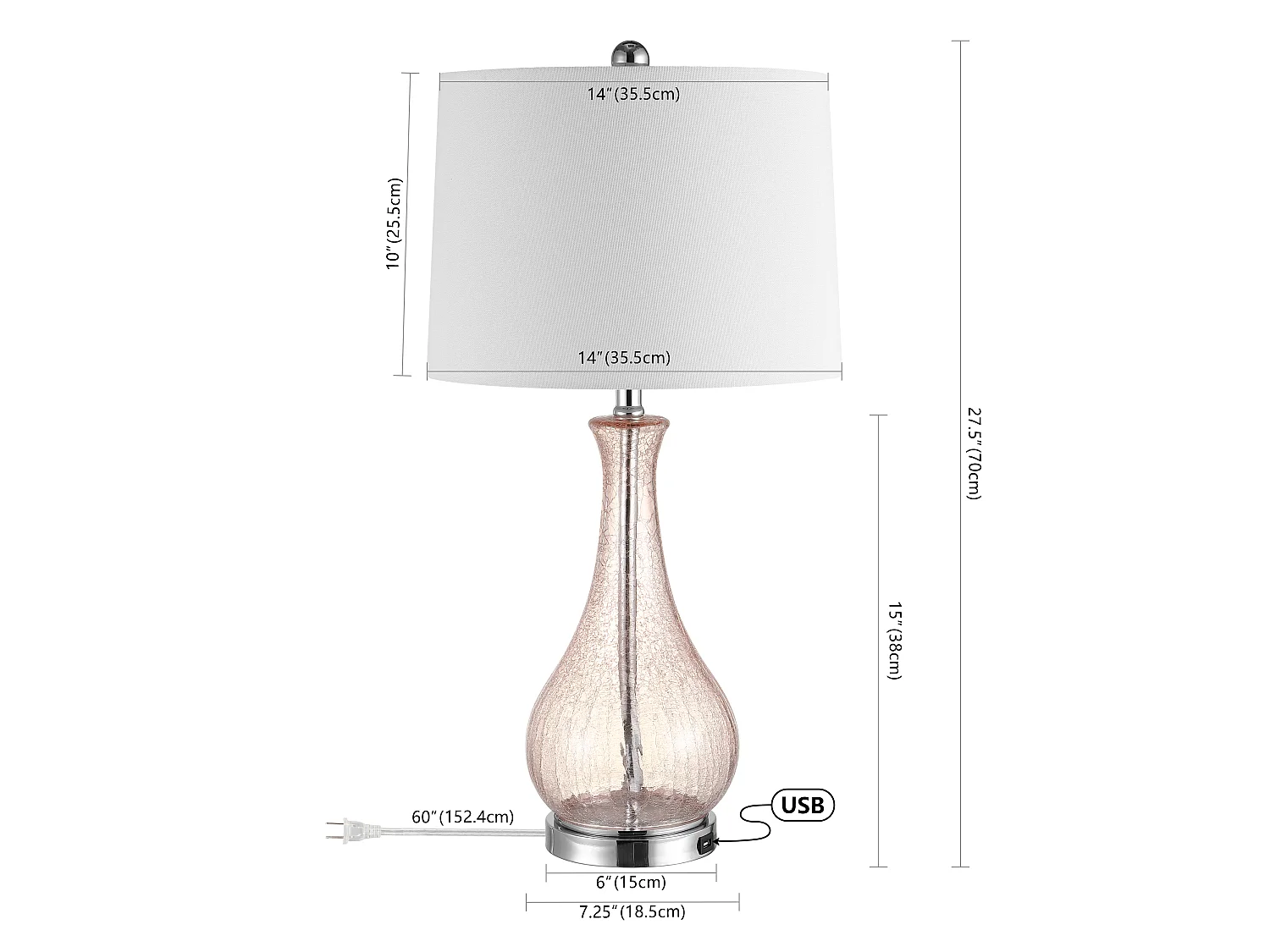 Lampe de table Rose poudré 36 x 36 x 70 cm - Finnley