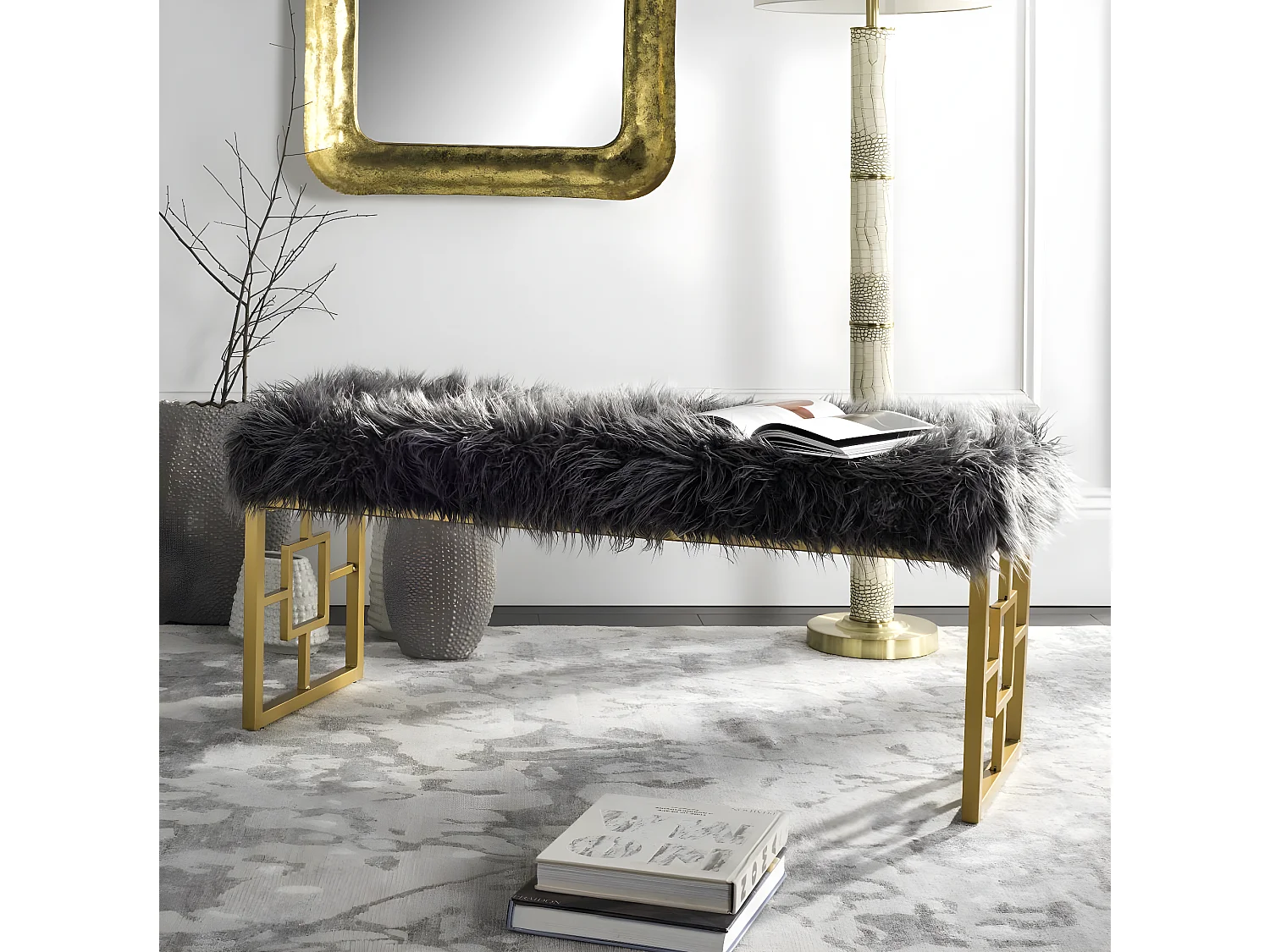 Banc & Ottomane Gris 41 X 122 X 50.8 cm - Arlene