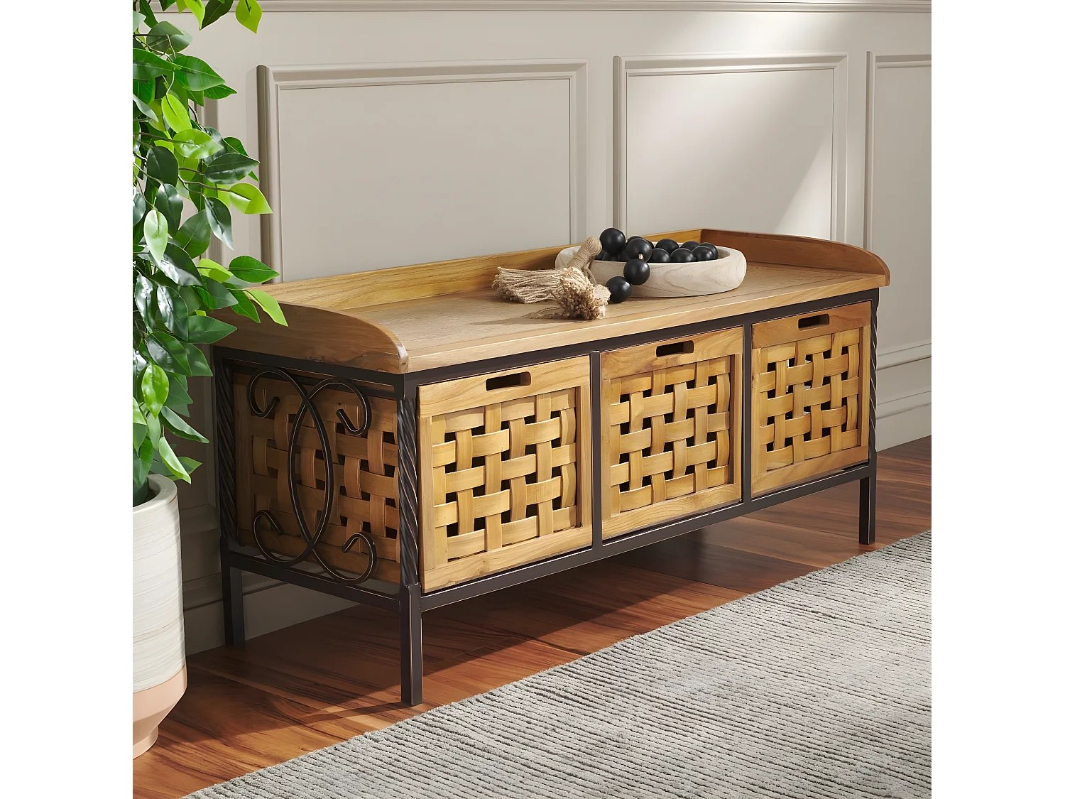 Banc & Ottomane Chêne 39 X 108 X 50.8 cm - Romaine