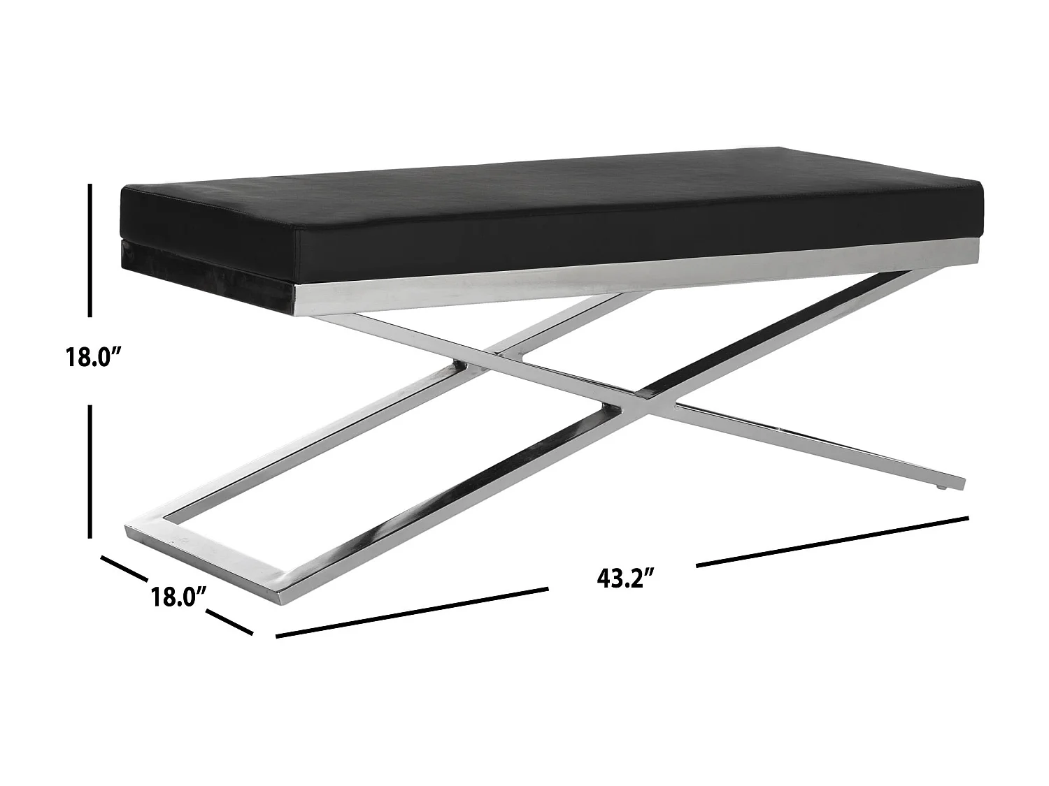 Banc & Ottomane Noir et chrome 46 X 110 X 45.72 cm - Almina