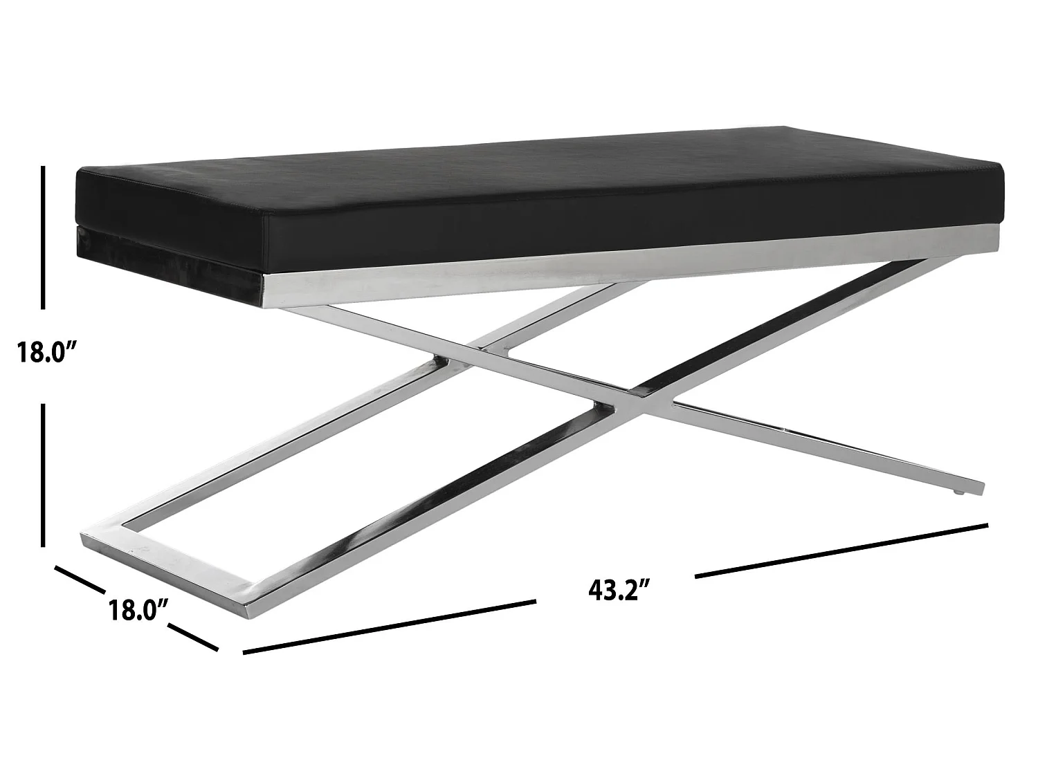 Banc & Ottomane Noir et chrome 46 X 110 X 45.72 cm - Almina