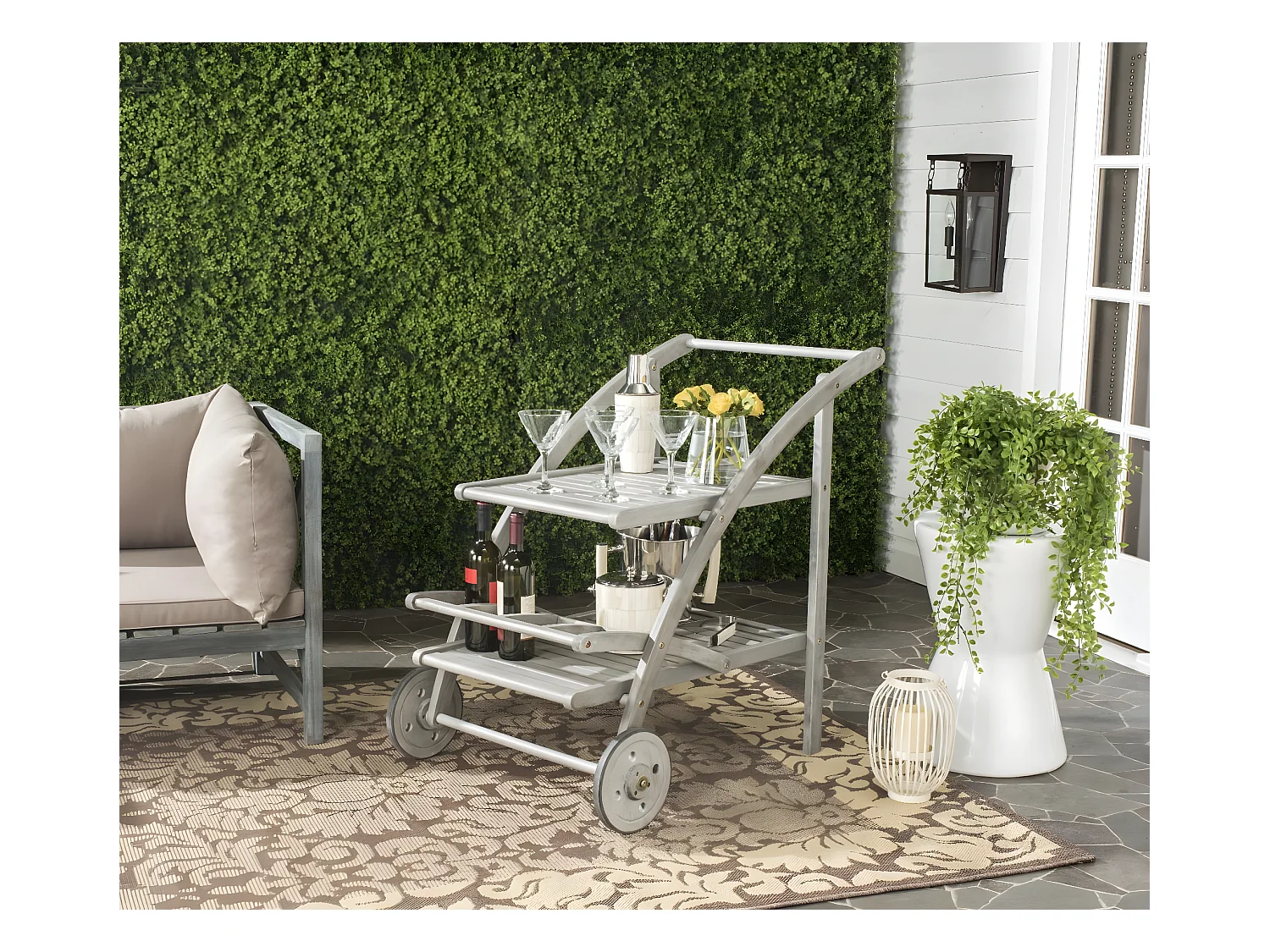 Chariot à thé pour l'extérieur Gris lavé et beige 87 X 64 X 87.12 cm - Bettyjane