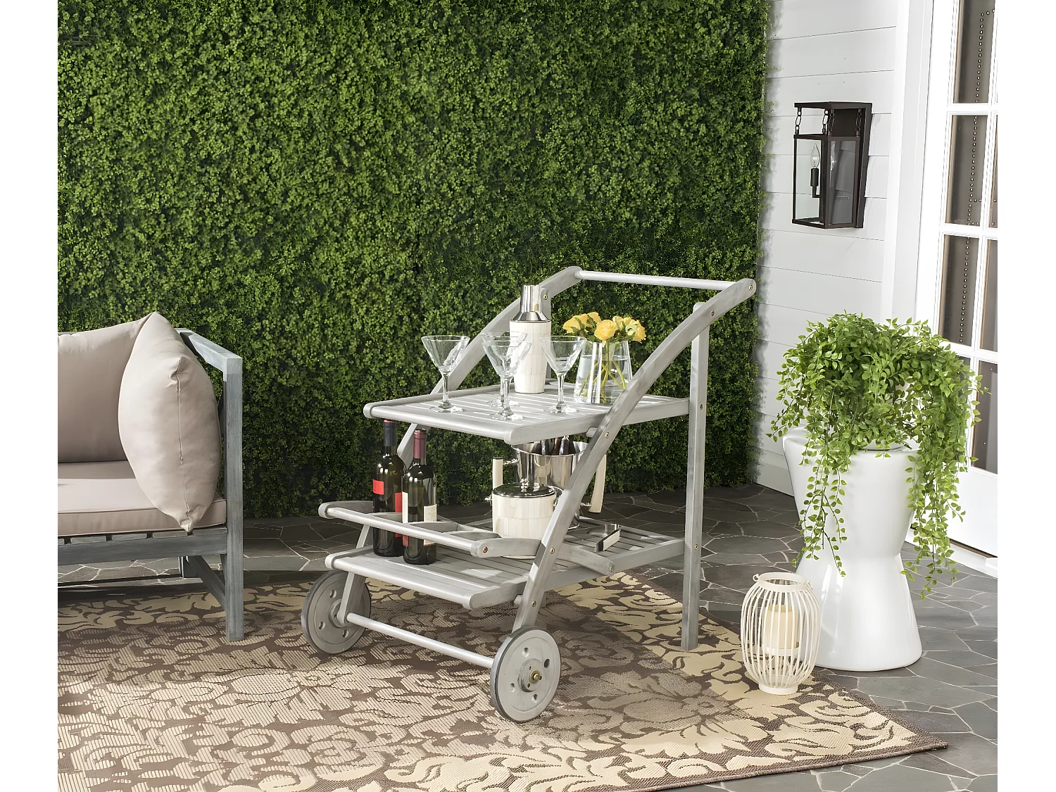 Chariot à thé pour l'extérieur Gris lavé et beige 87 X 64 X 87.12 cm - Bettyjane