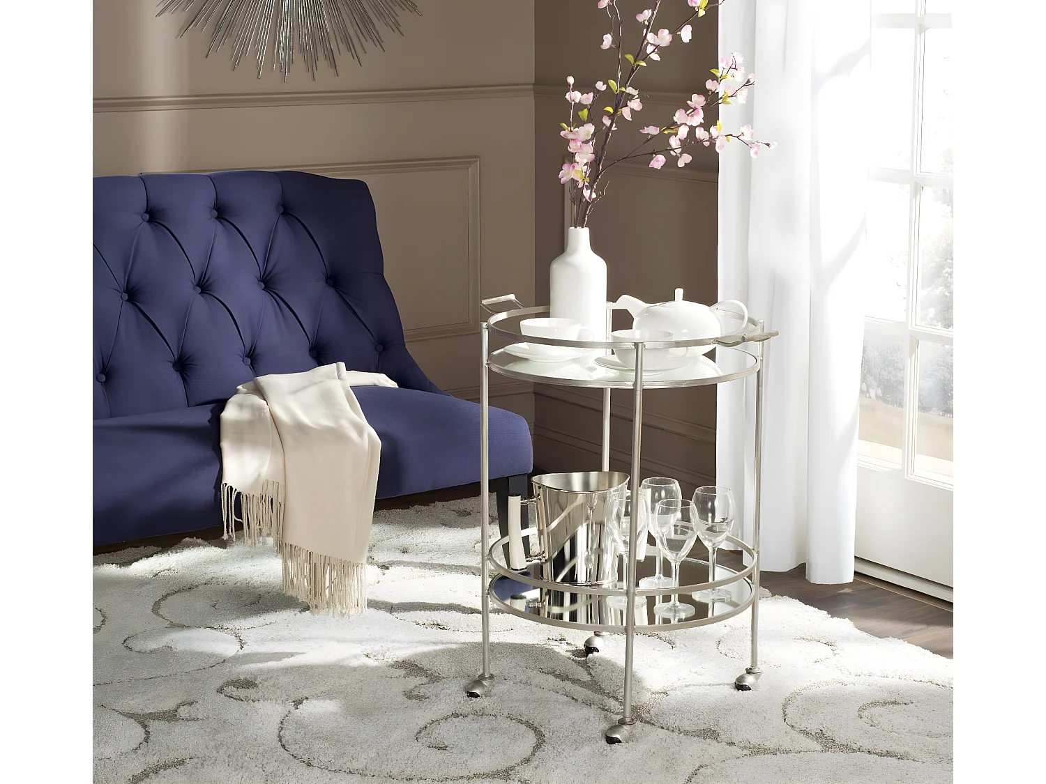 Chariot de bar Argent et miroir 51 X 65 X 76.2 cm - Valerie