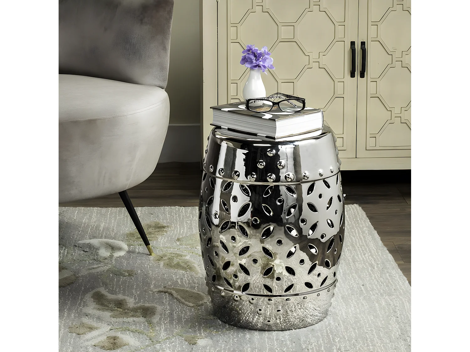 Tabouret de jardin Argent 33 X 33 X 46.99 cm - Birdella