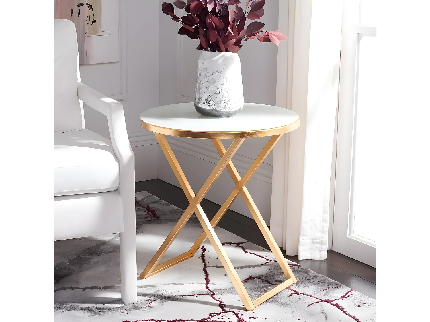 Table d'appoint Or et blanc 51 X 51 X 58.16 cm - Milly