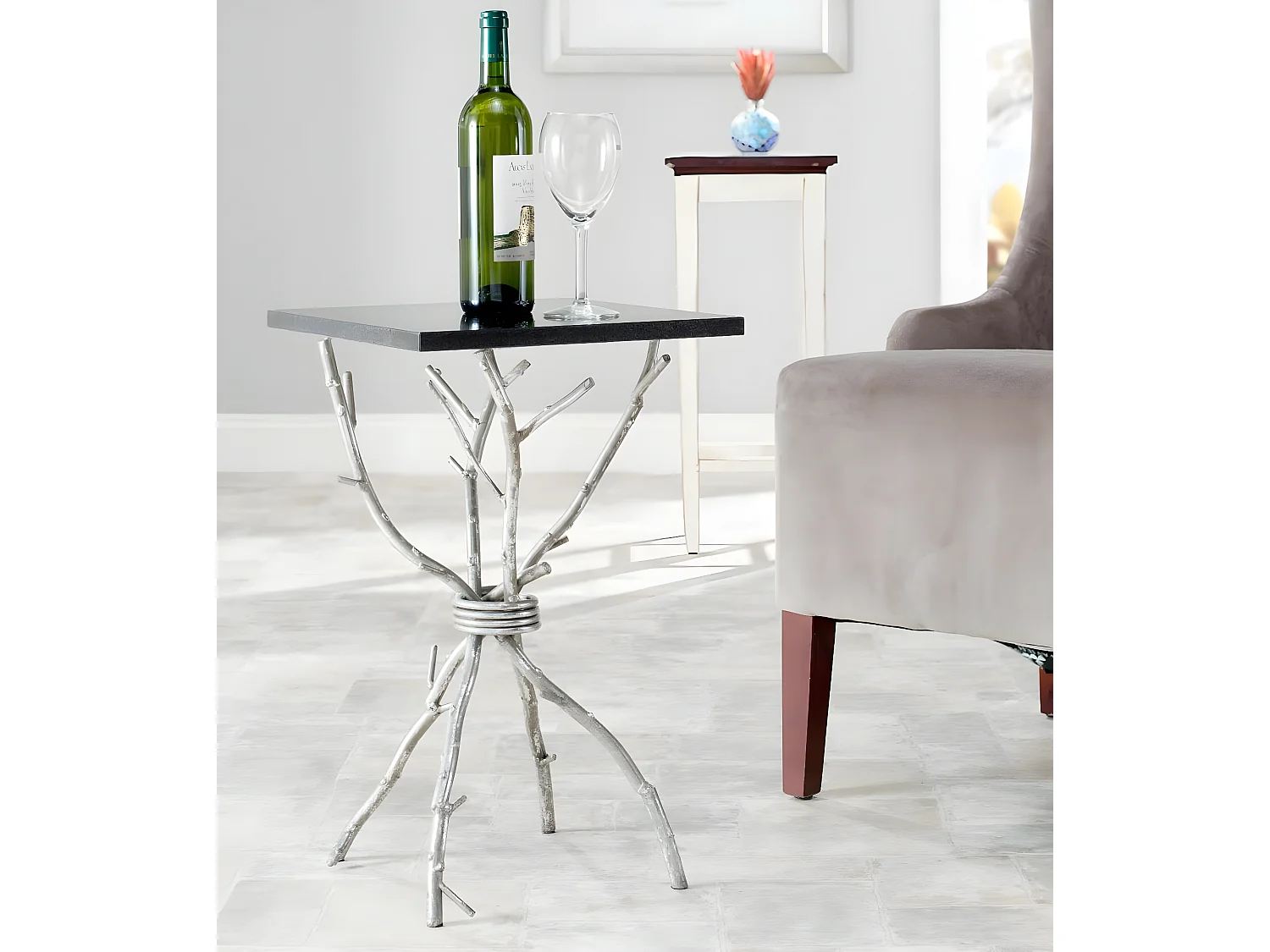 Table d'appoint Argent et noir 36 X 36 X 55.88 cm - Sister