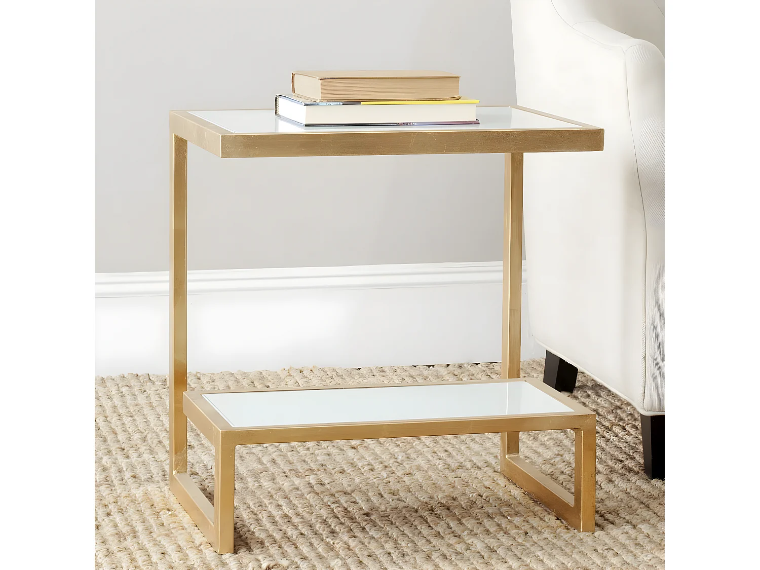 Table d'appoint Or et blanc 35 X 50 X 54.61 cm - Cloe