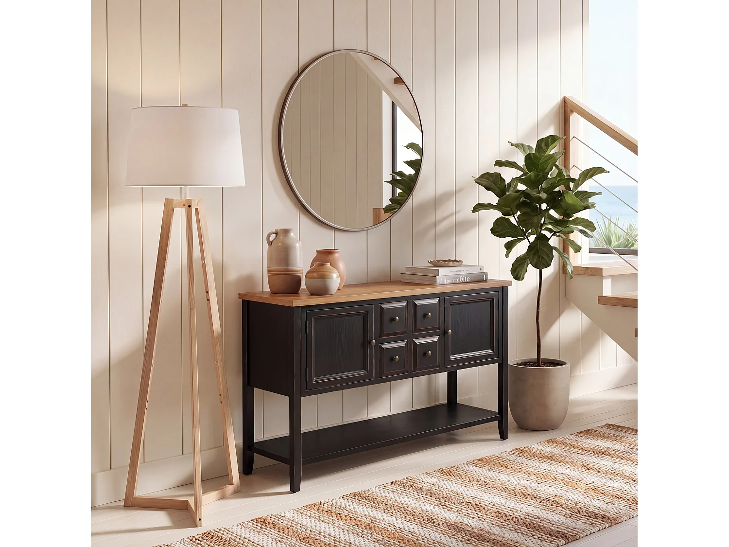 Meubles de rangement Noir et chêne 38 X 116 X 86.36 cm - Loyce