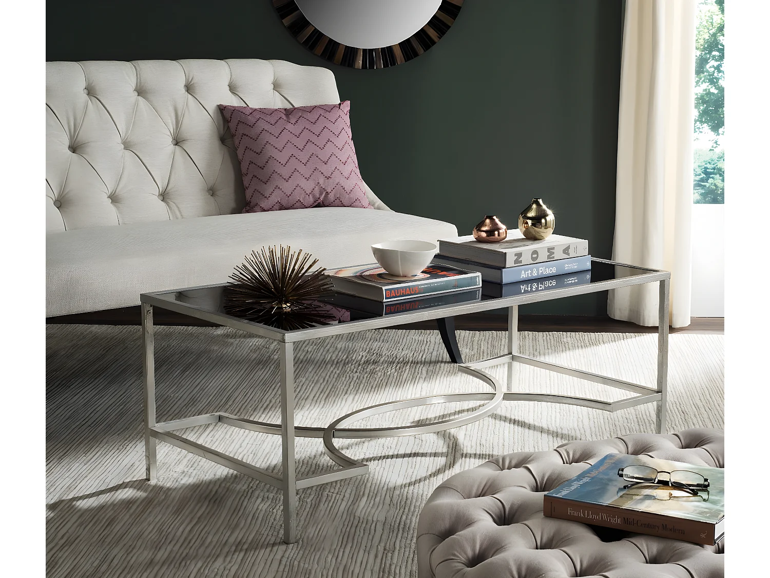 Table d'appoint Argent et noir 58 X 122 X 45.72 cm - Gennie