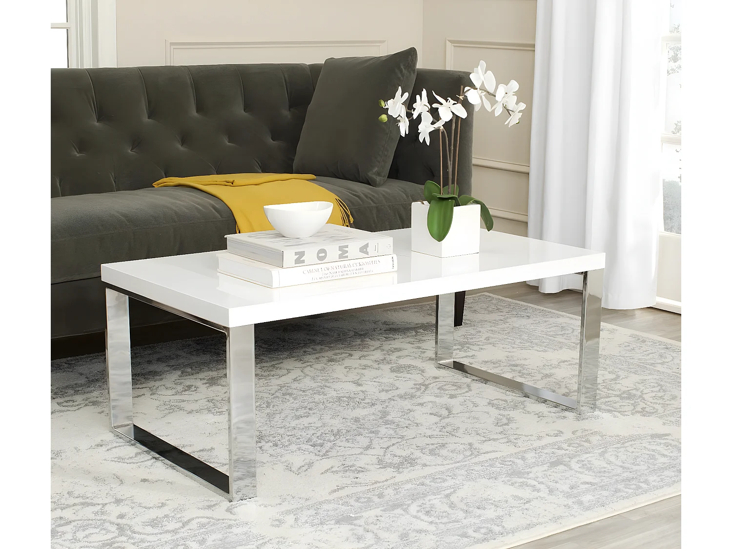 Table d'appoint Blanc & Chrome 60 X 110 X 41.91 cm - Pearla