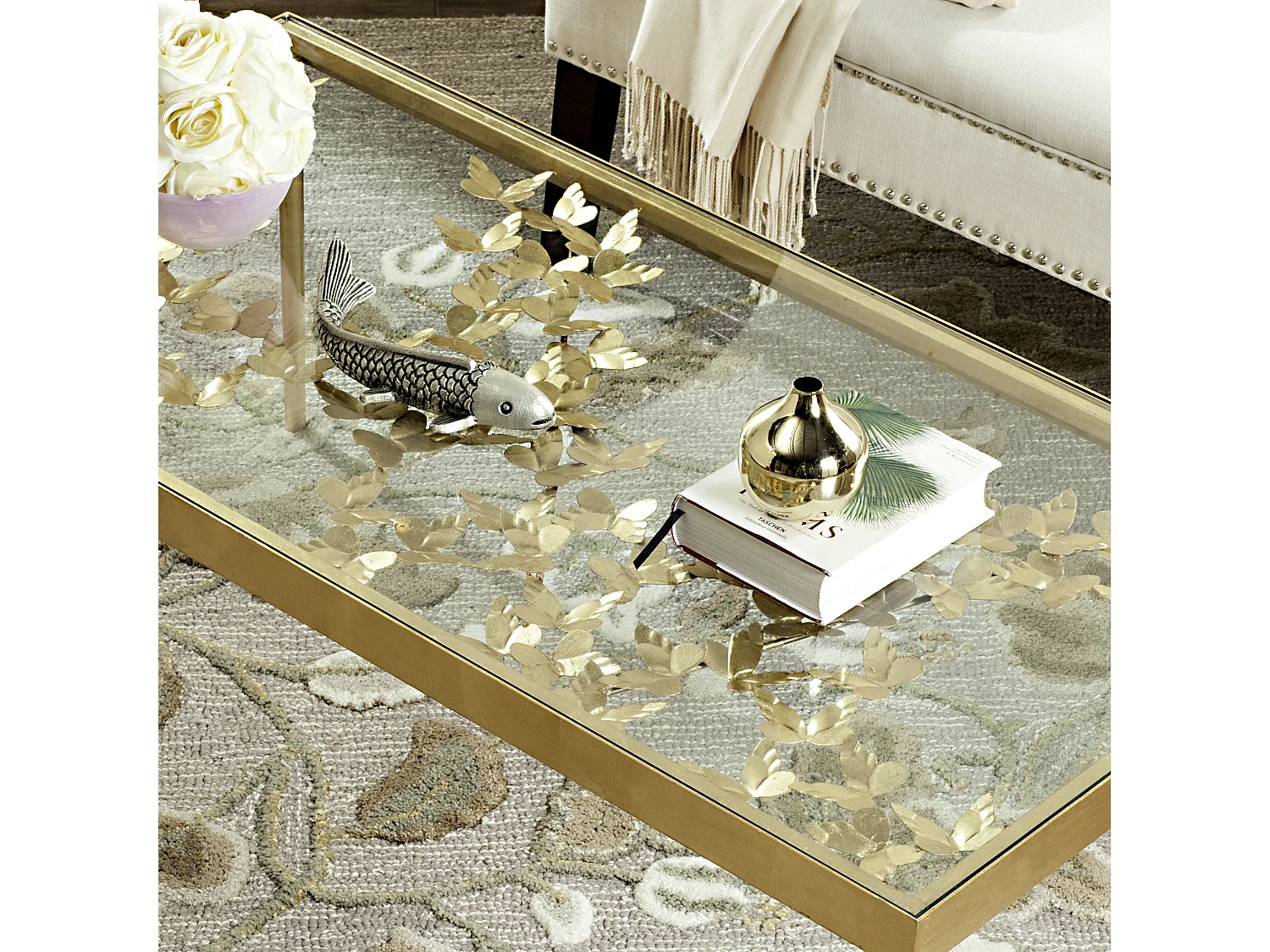 Table d'appoint Or et transparent 61 X 122 X 45.21 cm - Rutha