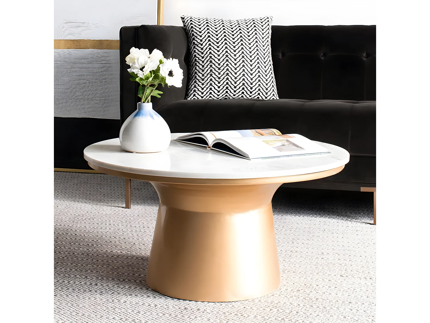 Table d'appoint Blanc & laiton 77 X 77 X 36.83 cm - Dortha