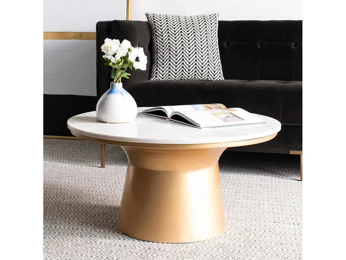 Table d'appoint Blanc & laiton 77 X 77 X 36.83 cm - Dortha