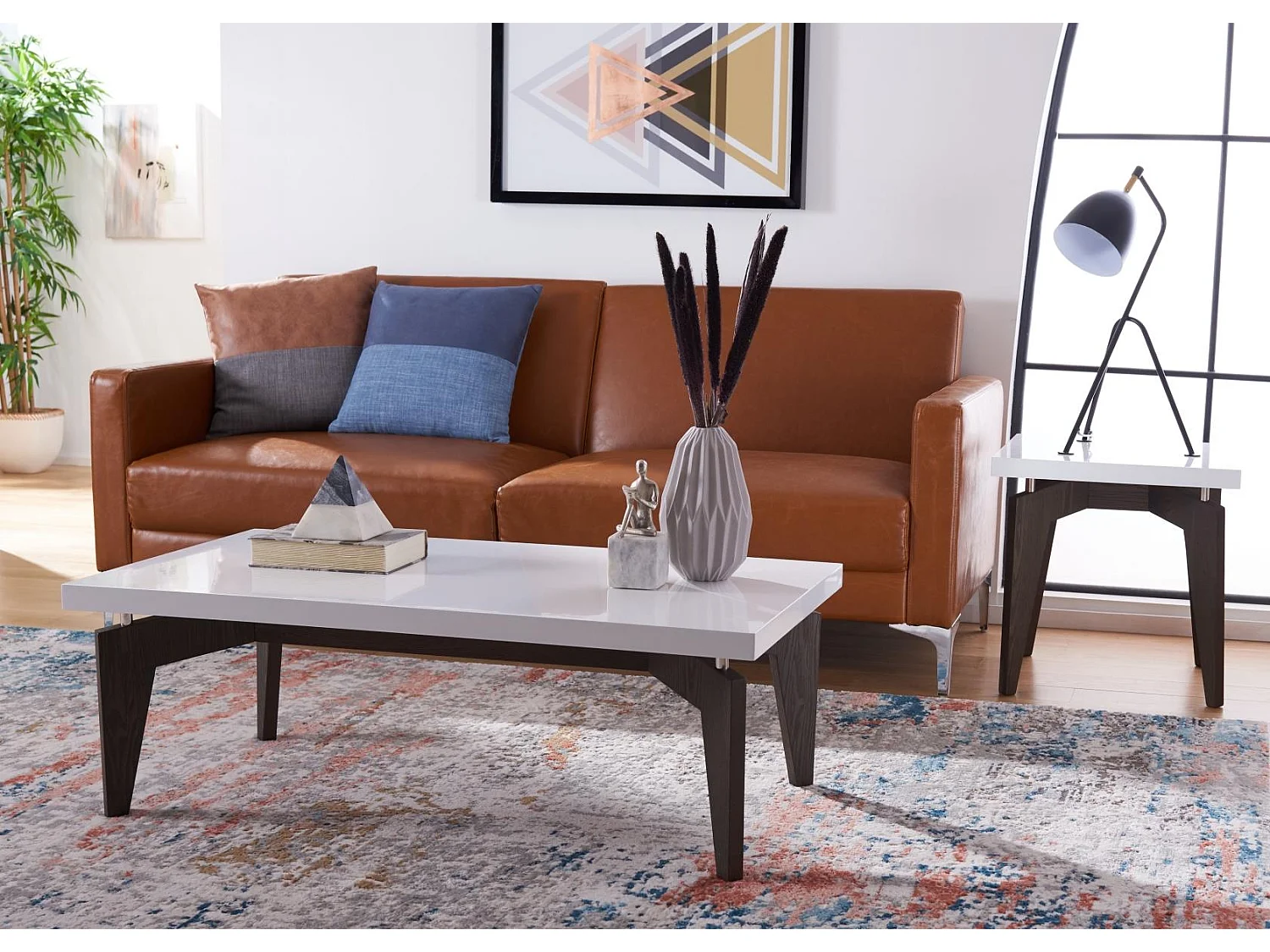 Table d'appoint Blanc & brun foncé 60 X 110 X 38.1 cm - Vergie