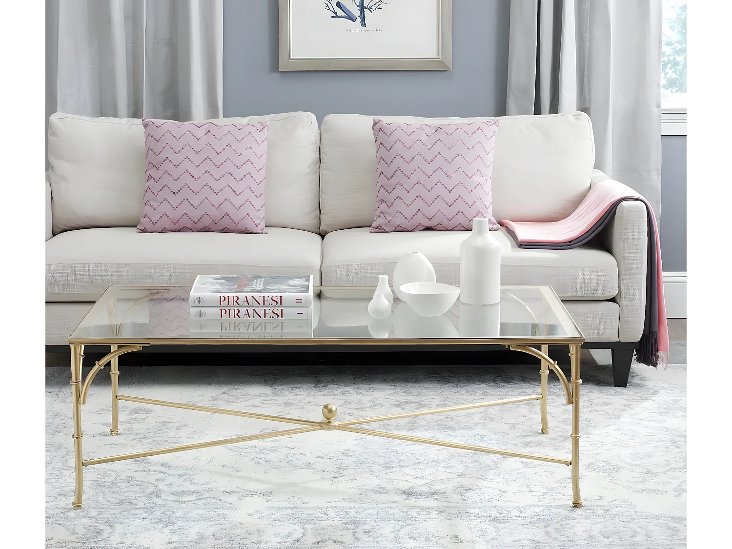 Table d'appoint Or et transparent 66 X 127 X 45.72 cm - Zettie