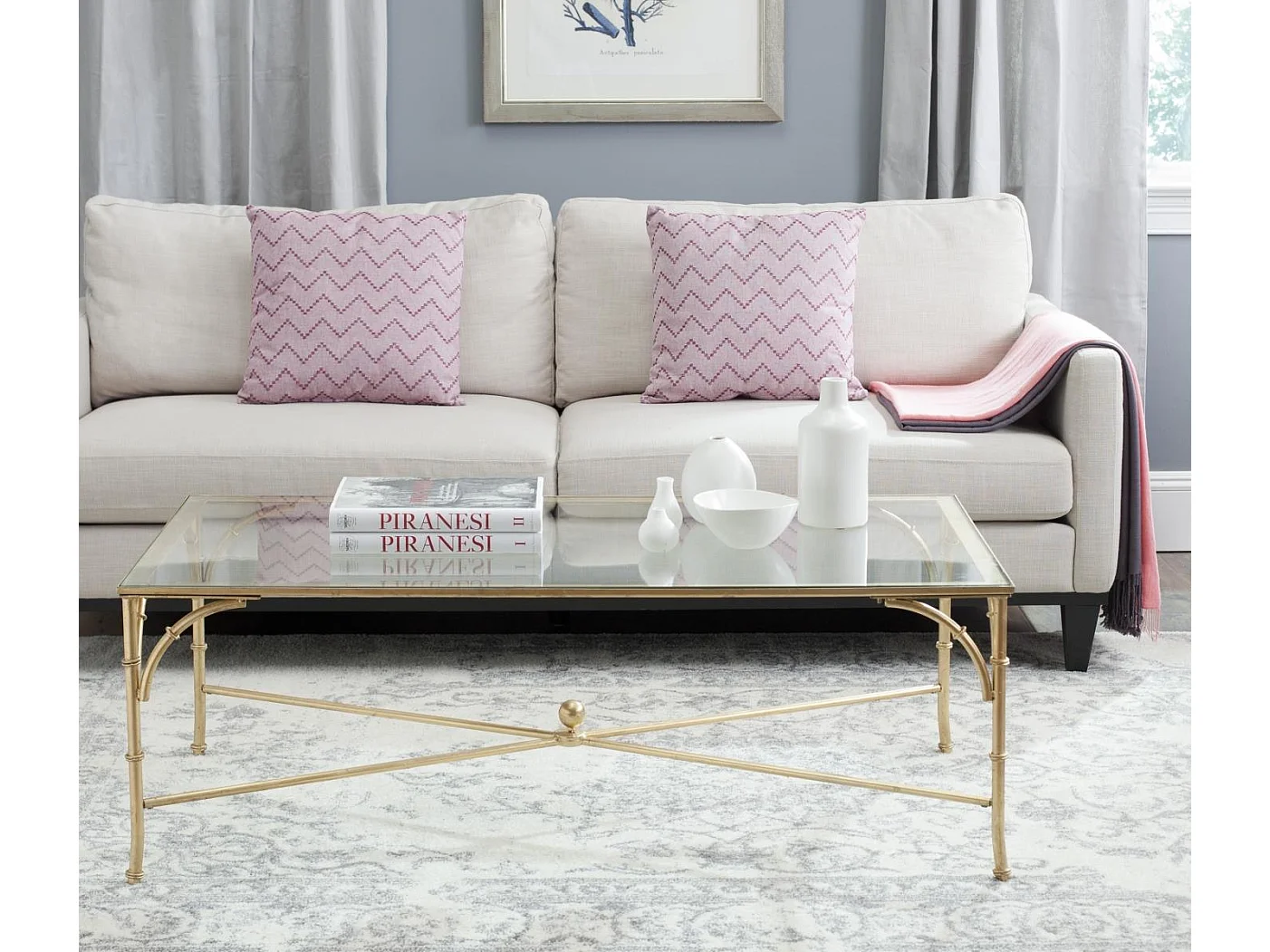 Table d'appoint Or et transparent 66 X 127 X 45.72 cm - Zettie