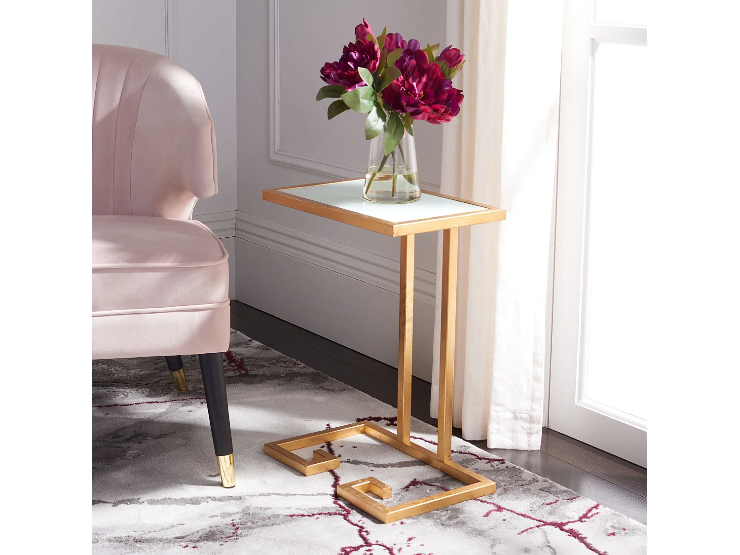 Table d'appoint Or et blanc 25 X 40 X 53.34 cm - Hellen
